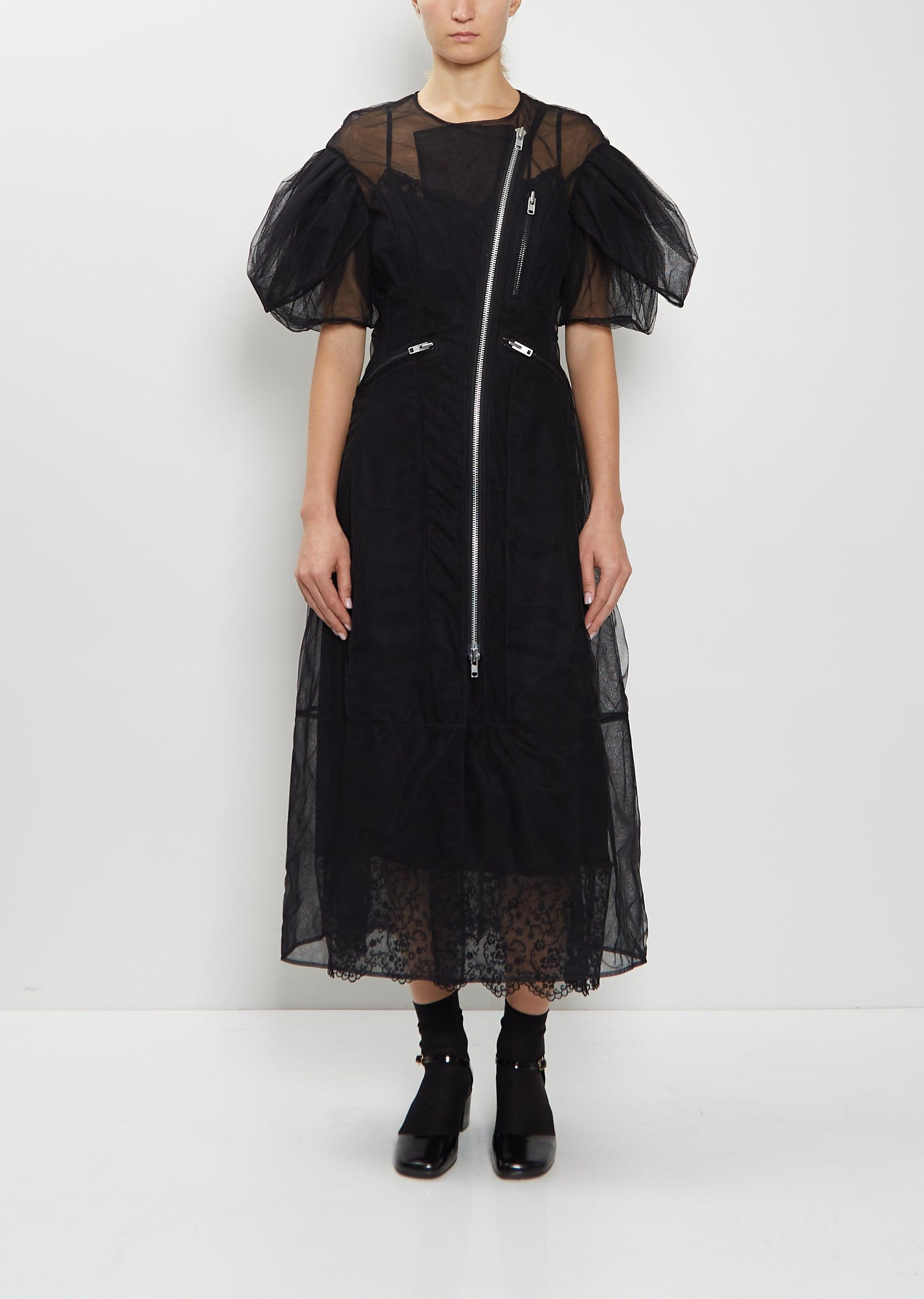 Simone Rocha Petal Sleeve Sheer Tulle Biker Dress in Black | Lyst