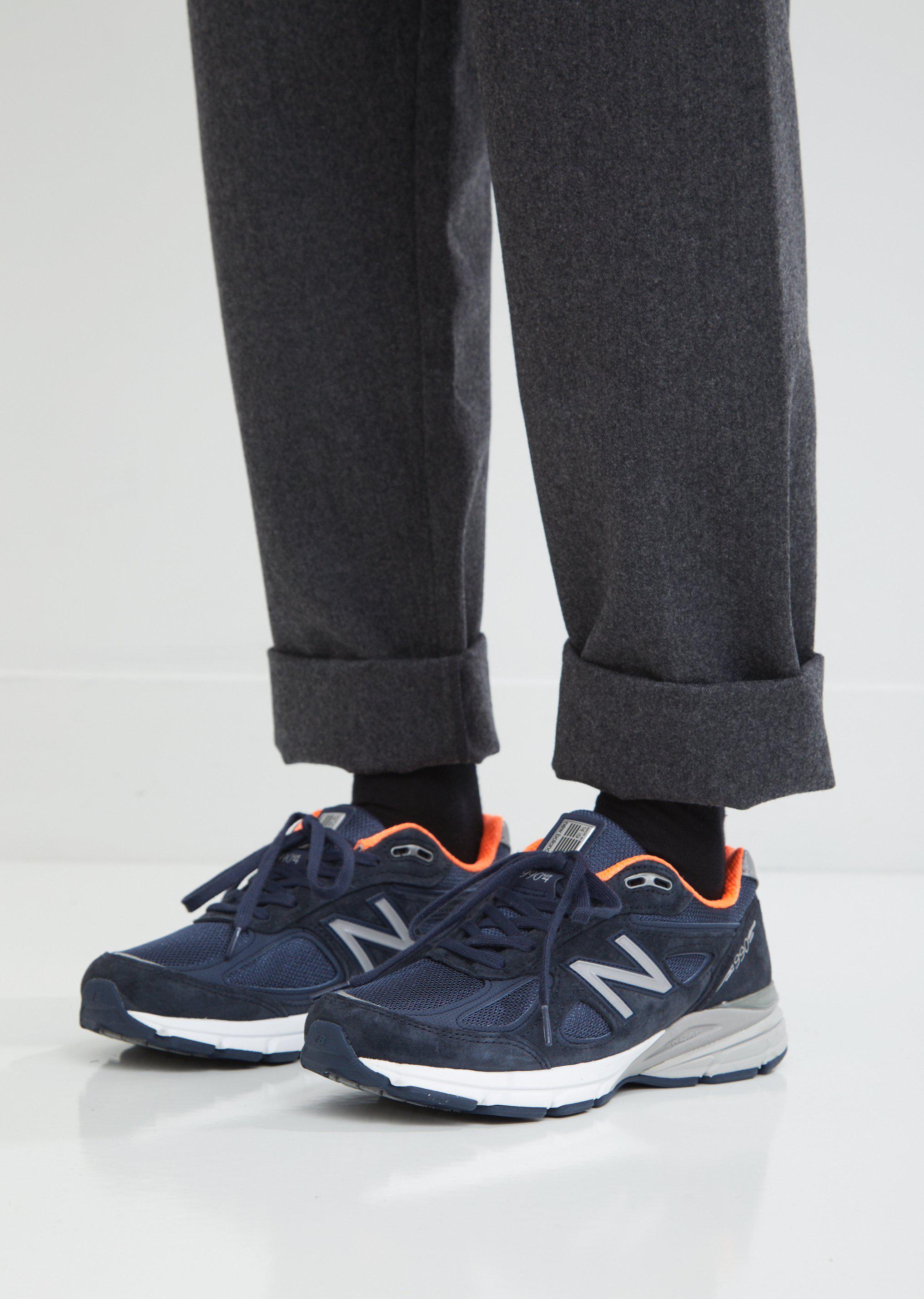New Balance Lace 990v4 Sneakers in Navy / Orange (Blue) for Men - Lyst