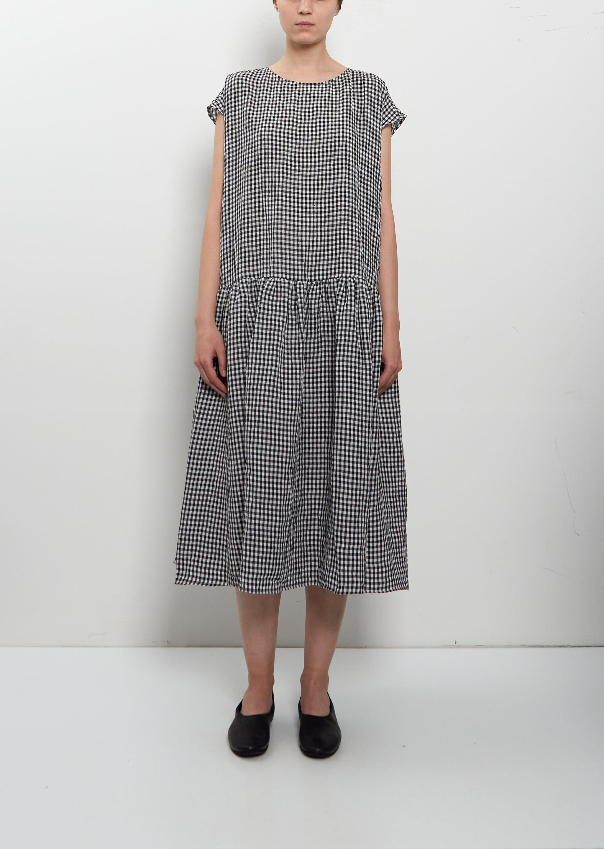 knee length dresses for ladies Linen Check Dress – La Garçonne