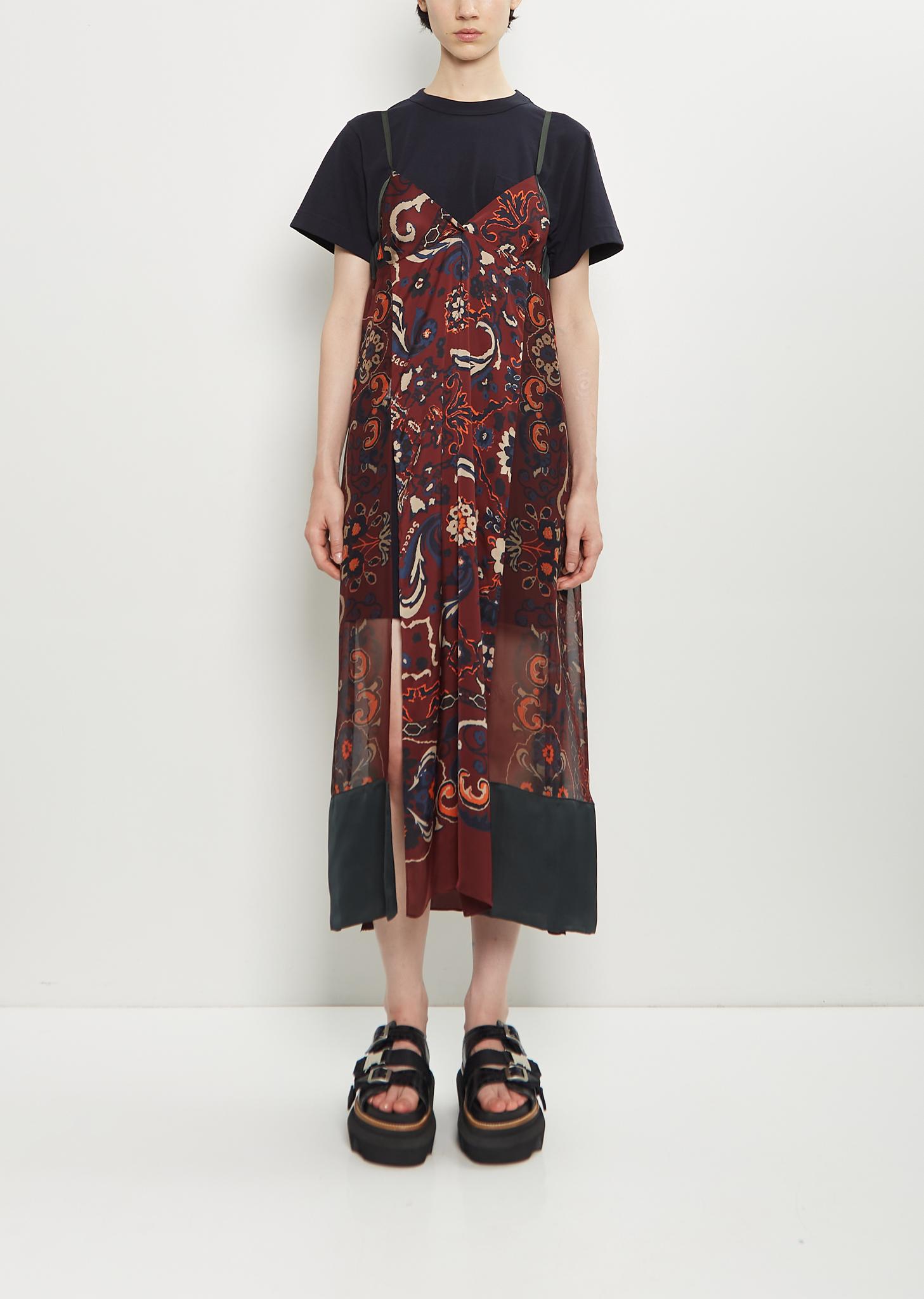 【SACAI】DARK BROWN AND BLUE DRESS Sacai Mixed Media Colorblock Long Sleeve Wool Sweater Dress