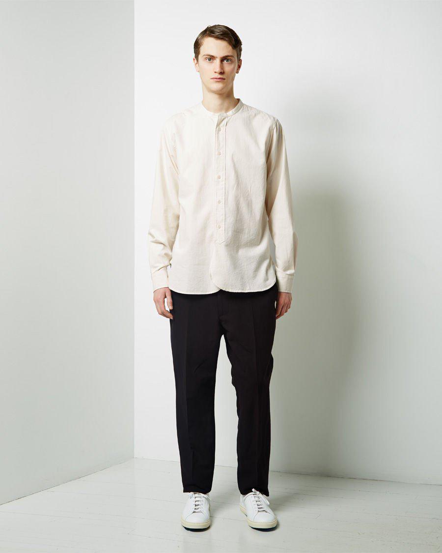 MHL by Margaret Howell Cotton Collarless Shirt in Ecru (White) for Men ...
