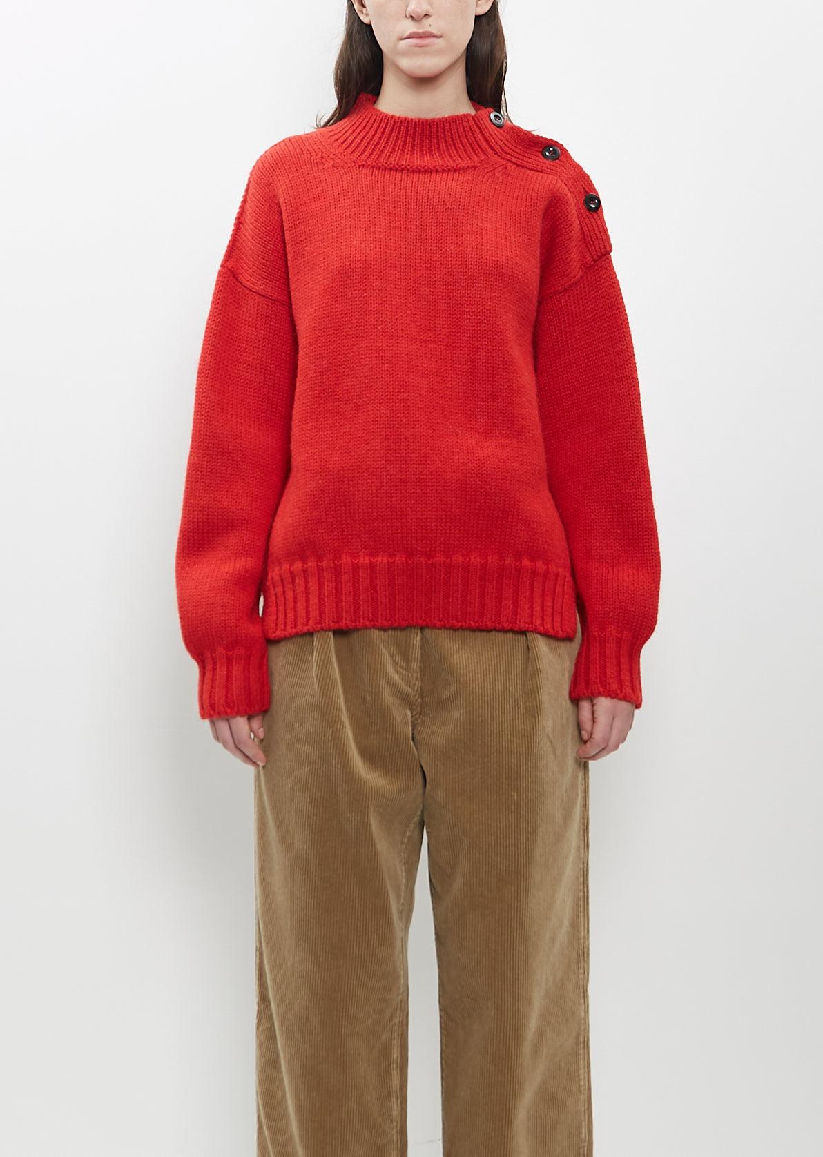 MHL by Margaret Howell Wool Button Neck Sweater in Red | Lyst UK
