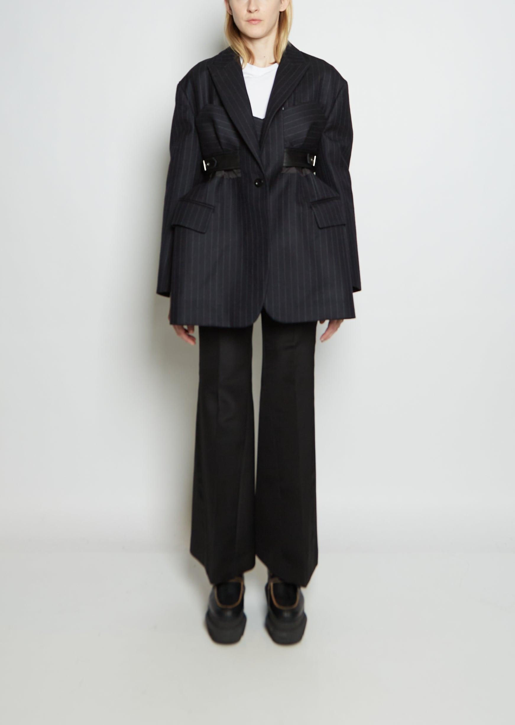 Sacai Wool Blend Chalk Stripe Jacket in Black Lyst