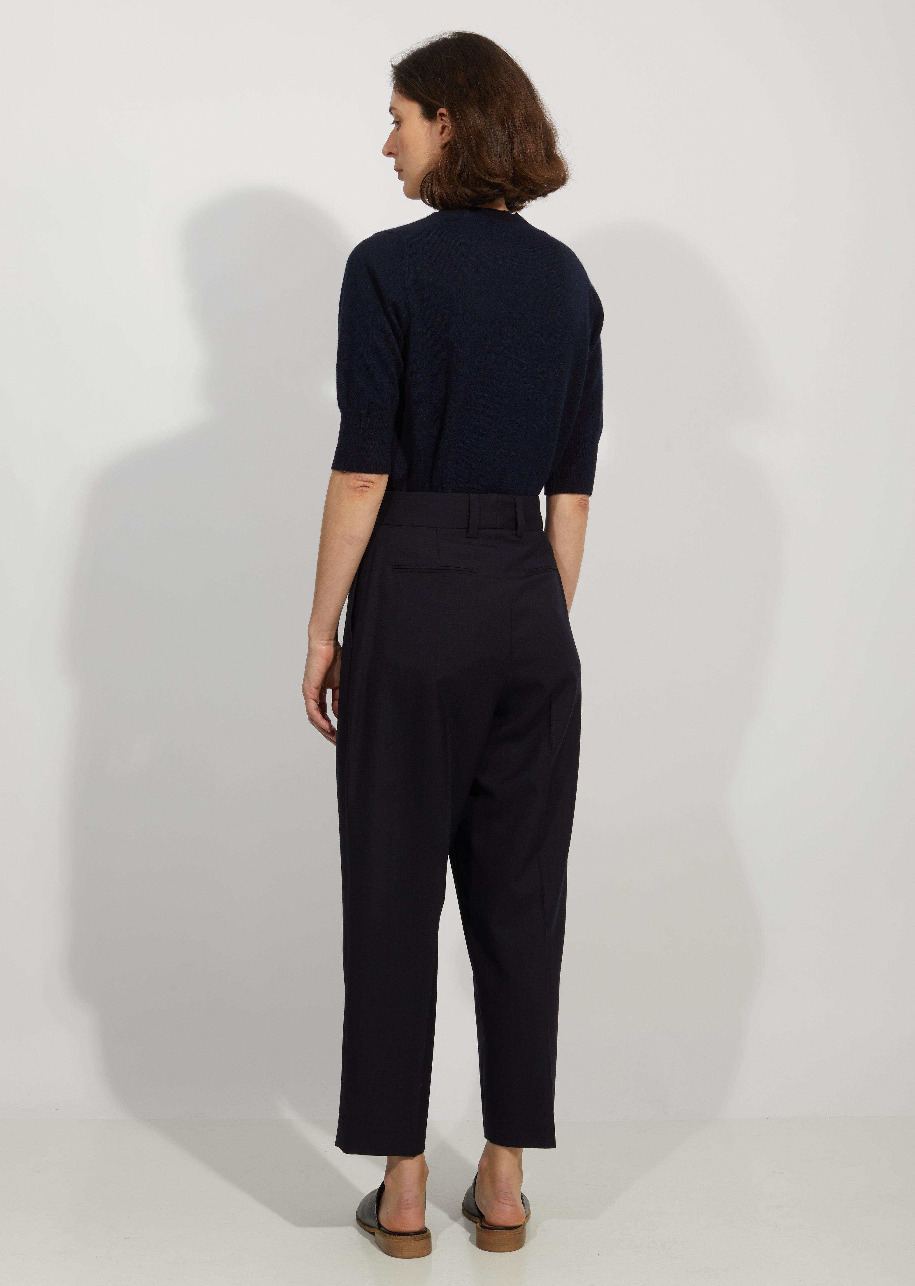 Wool Deep Pleat Trousers in Dark Navy 