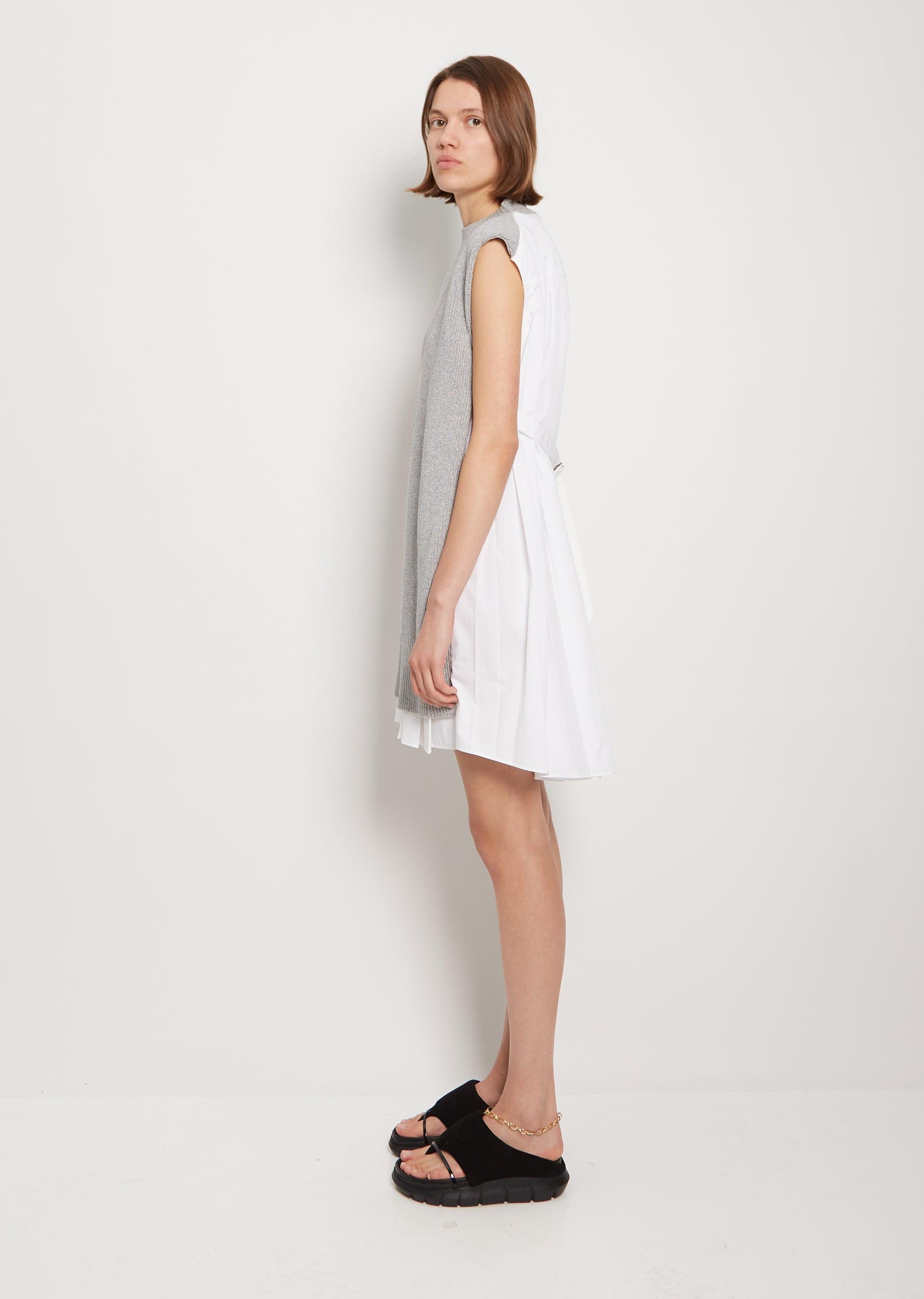 Sacai Cotton Poplin X Cotton Knit Dress in White | Lyst
