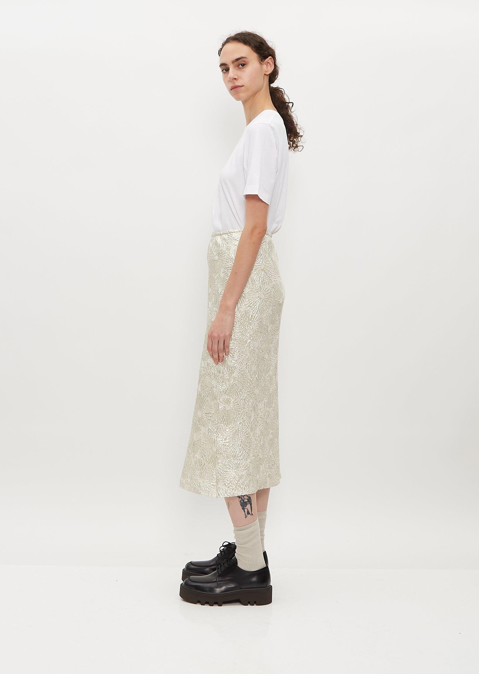 スカート DRIES VAN NOTEN Women Skirts 2410108428105 White DRIES VAN NOTEN Satin-trimmed crinkled-voile midi skirt