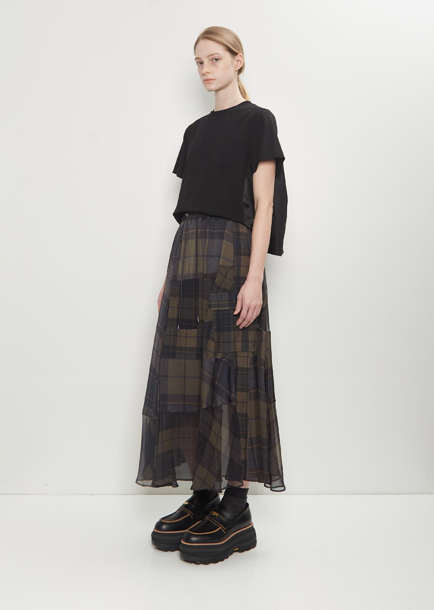 Sacai Plaid Patchwork Skirt in Blue | Lyst UK