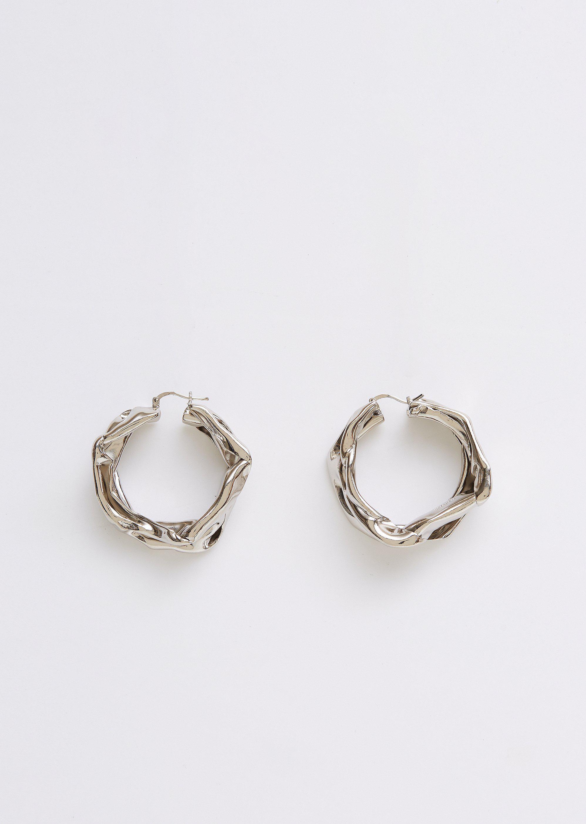 Jil Sander Hammered Silver Medium Hoop Earrings in Metallic - Lyst