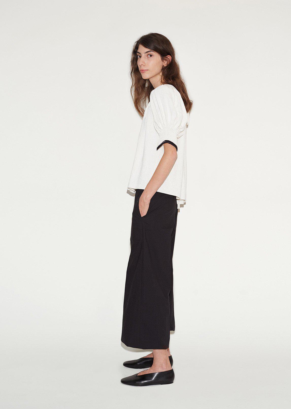Lemaire Gathered Linen Blouse in Chalk 
