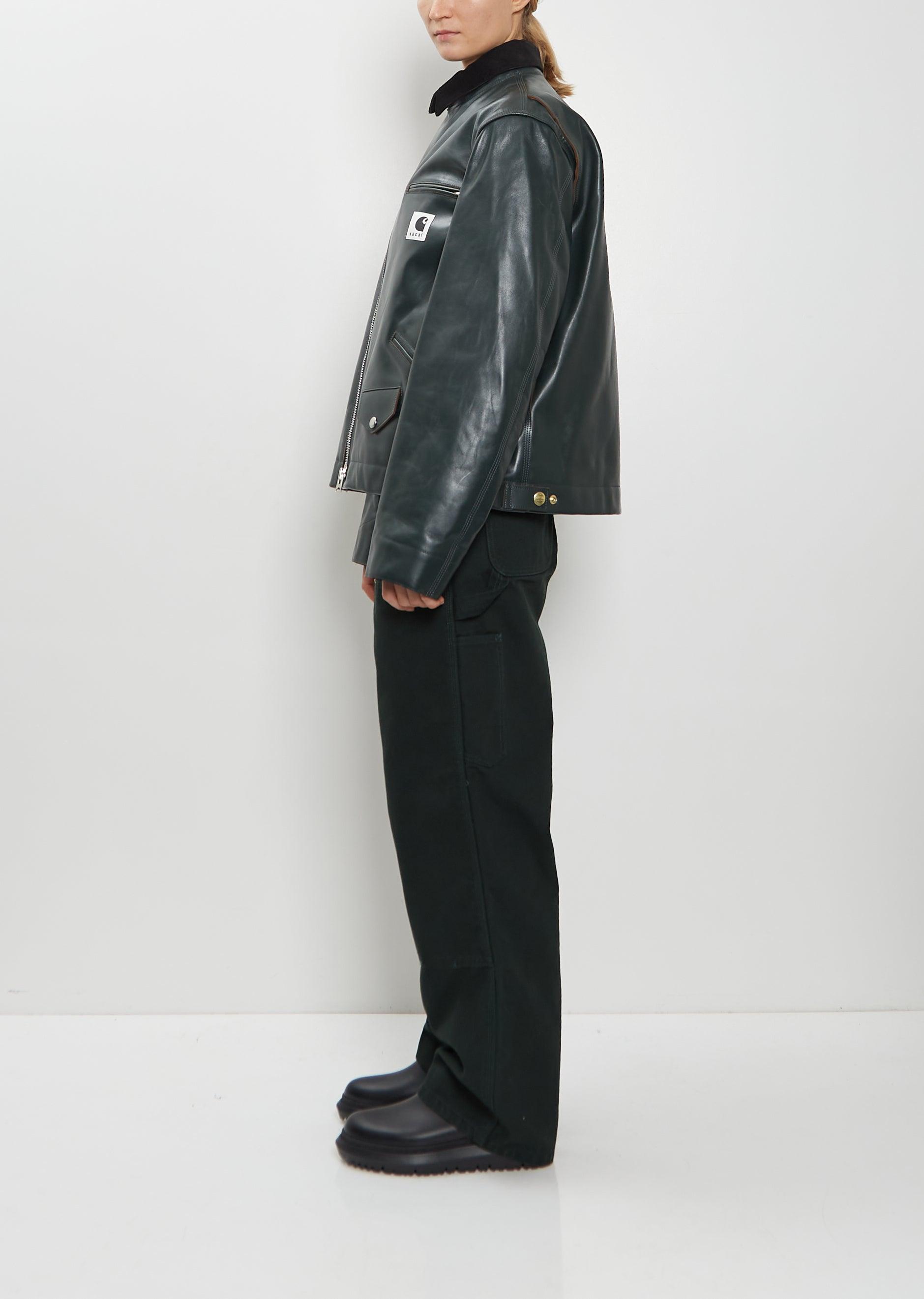 SACAI X CARHARTT WIP Leather Biker Jacket in Black | Lyst UK