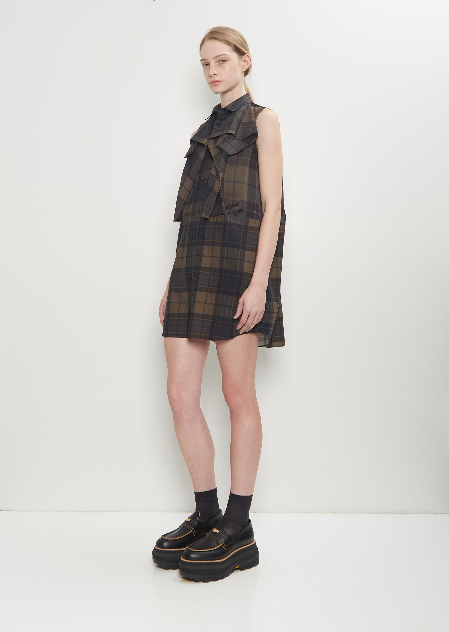 ワンピース Sacai Plaid print dress Black Sacai Plaid Mini Dress in Black | Lyst