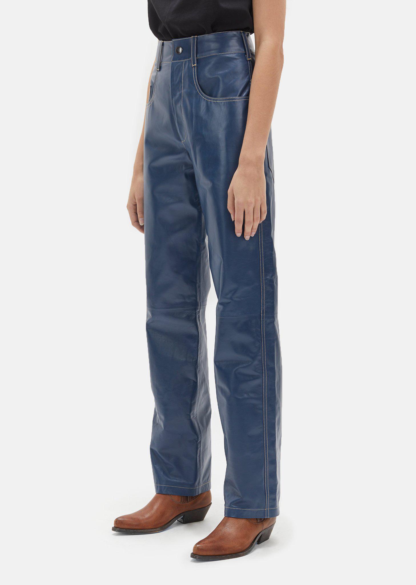 Vejas Lambskin Leather Trousers in Navy 
