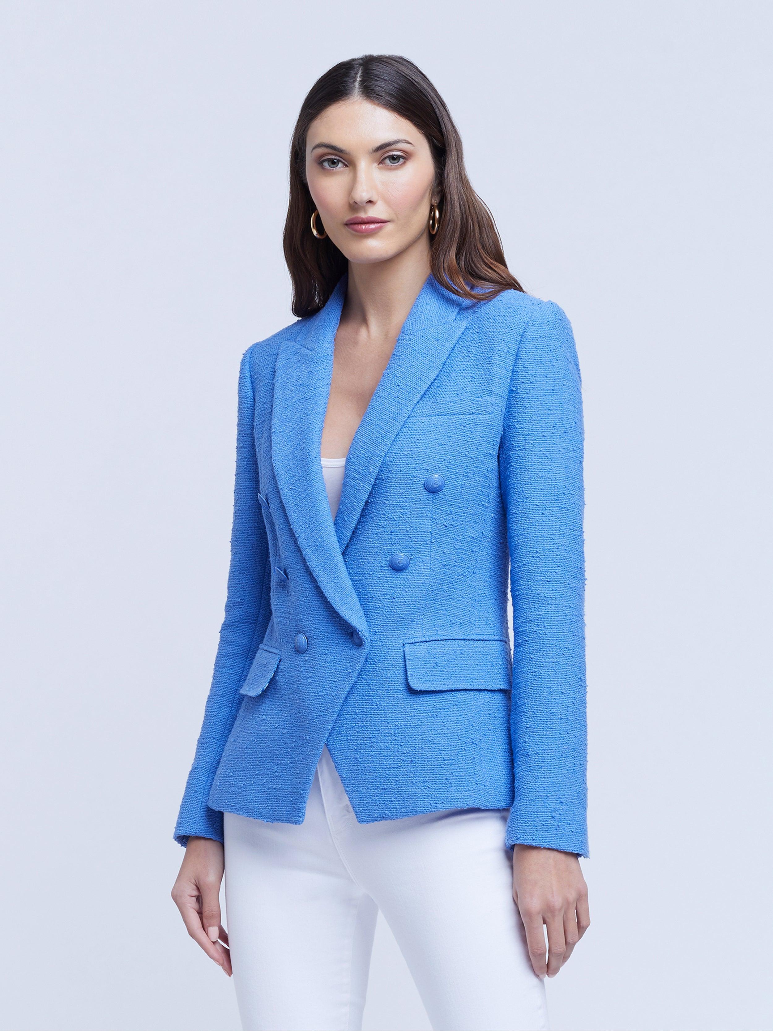 L'Agence Kenzie Tweed Blazer in Blue | Lyst