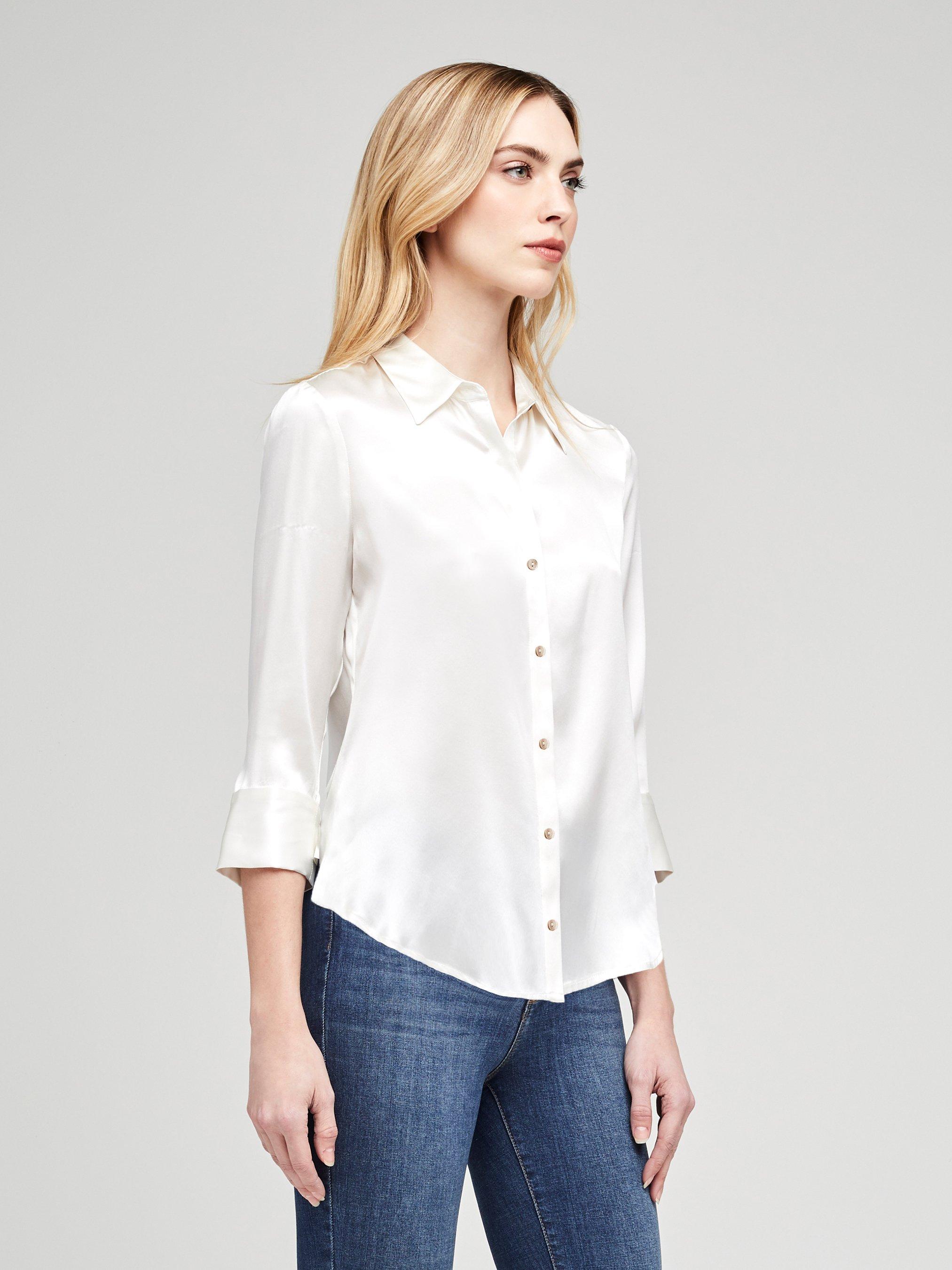 L'Agence Silk Dani Blouse in Ivory (White) - Lyst