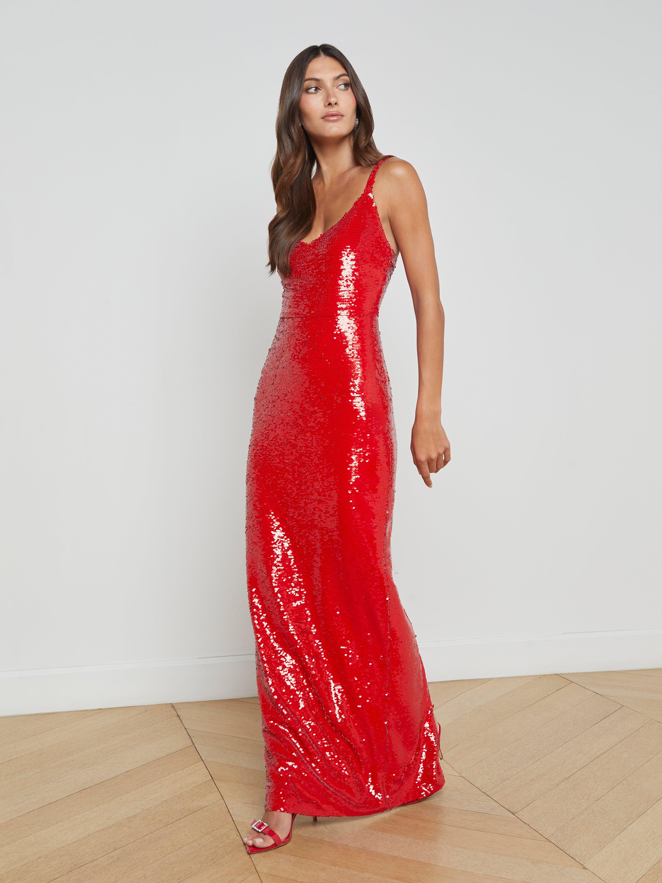 fitted lace wedding dress Scala 80328 Sequin Long Formal Beaded Slit Prom Dress – The Dress Outlet