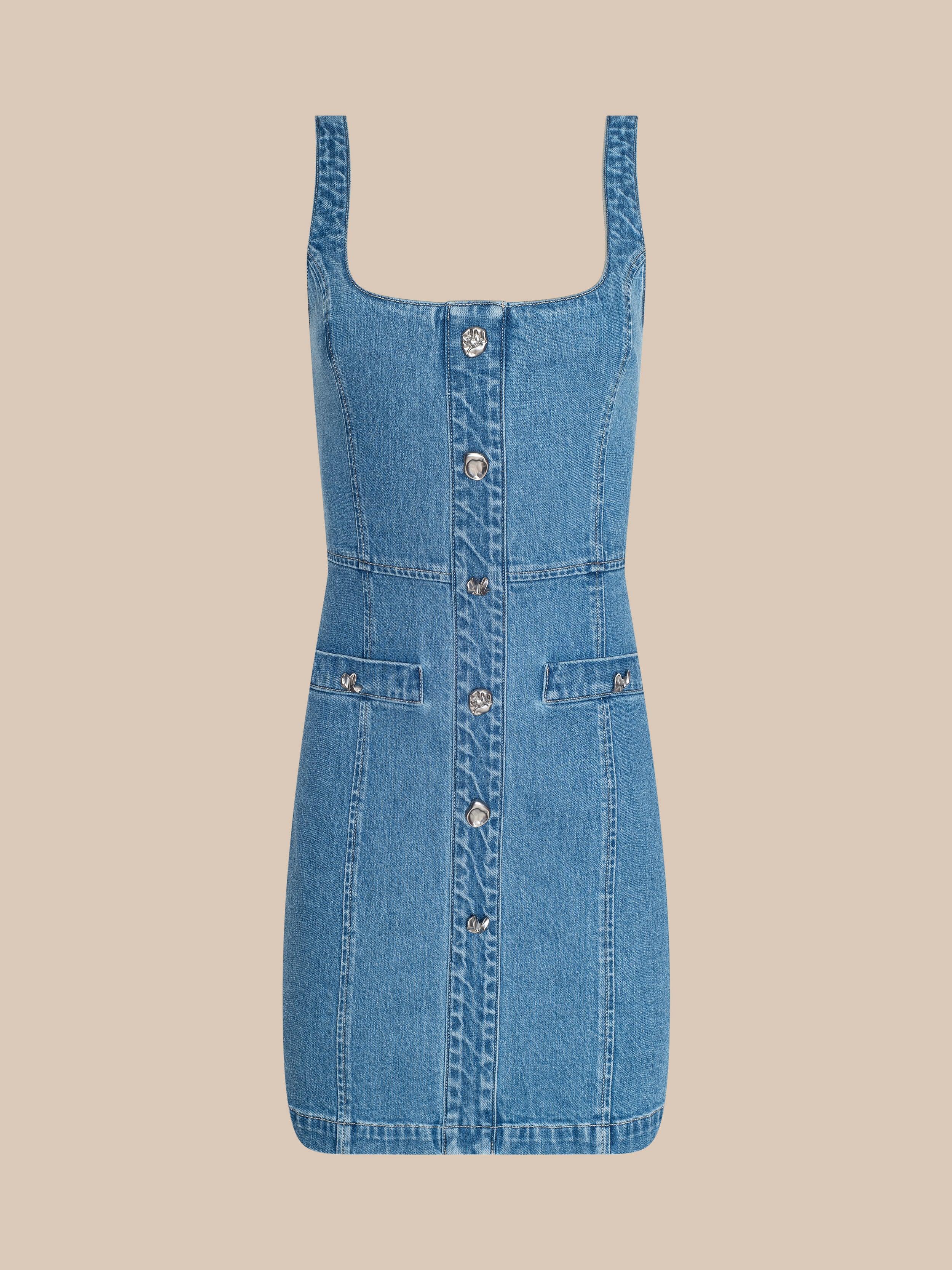 l'agence denim dress L'AGENCE Women's Midy Button Front Tank Dress - Blue - Size 2