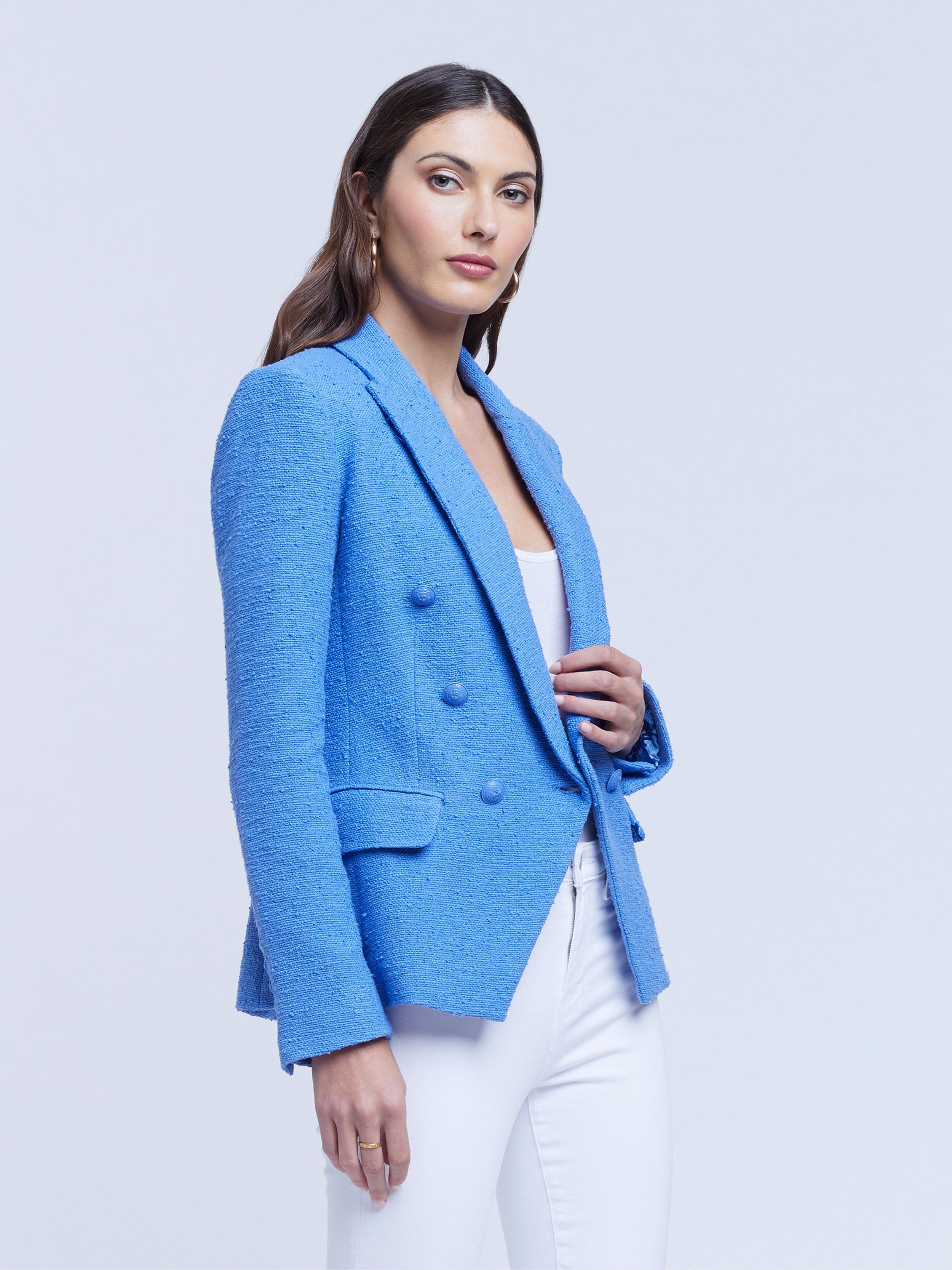 L'Agence Kenzie Tweed Blazer in Blue | Lyst
