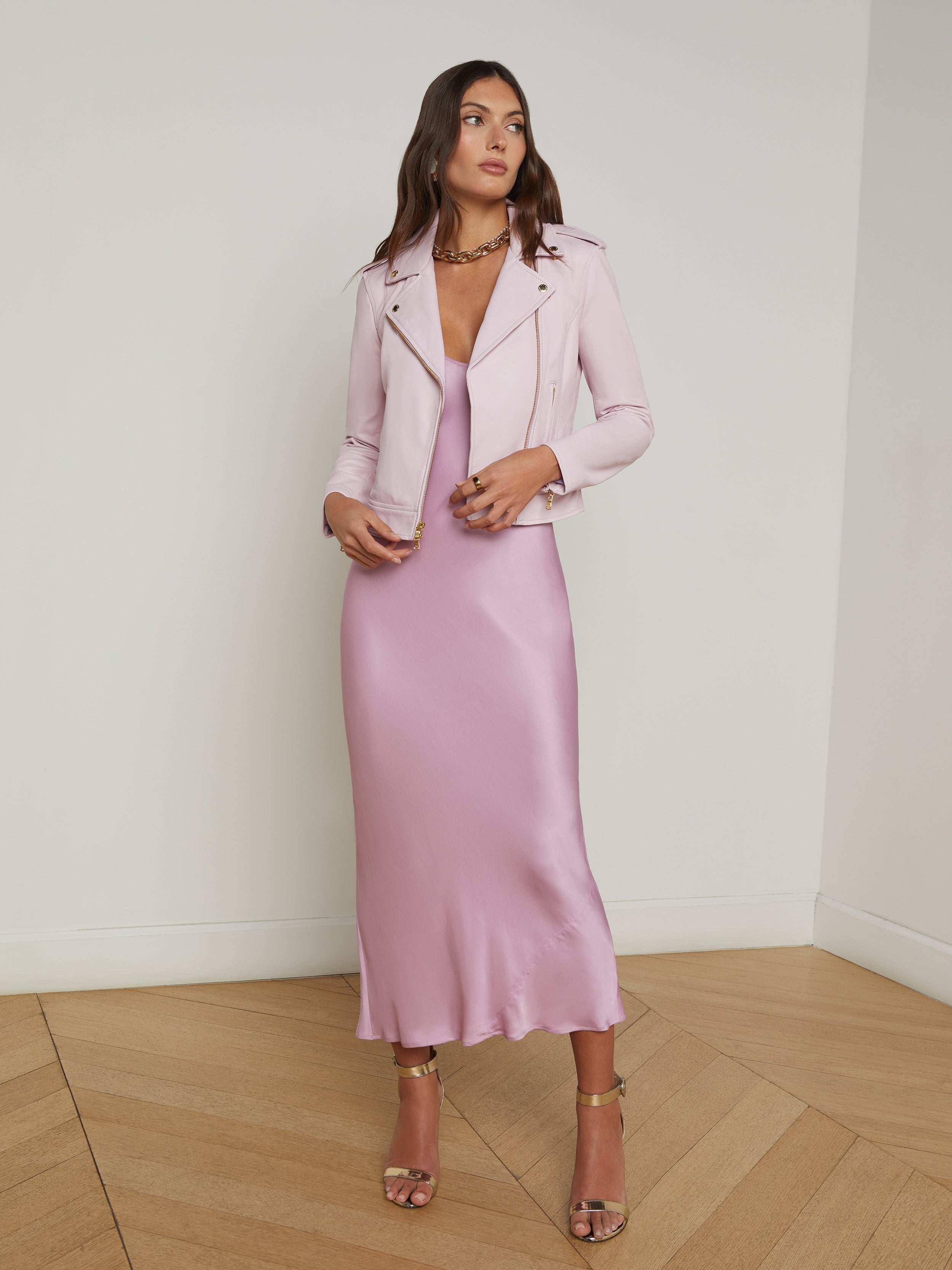 L'Agence Biker Leather Jacket in Pink | Lyst