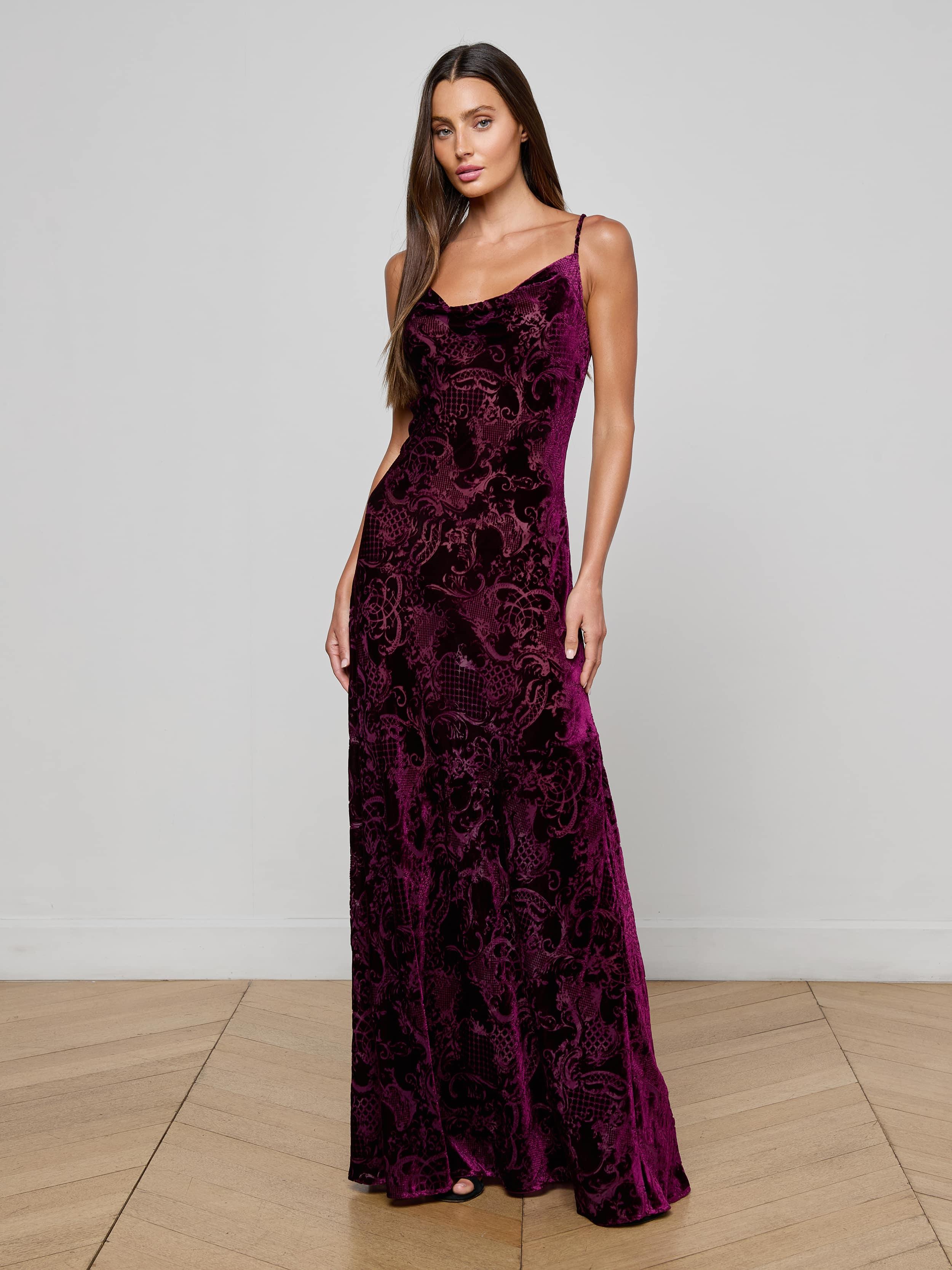 electric blue dress Electric Blue V-Back Satin Gown With Flattering Pleating Details