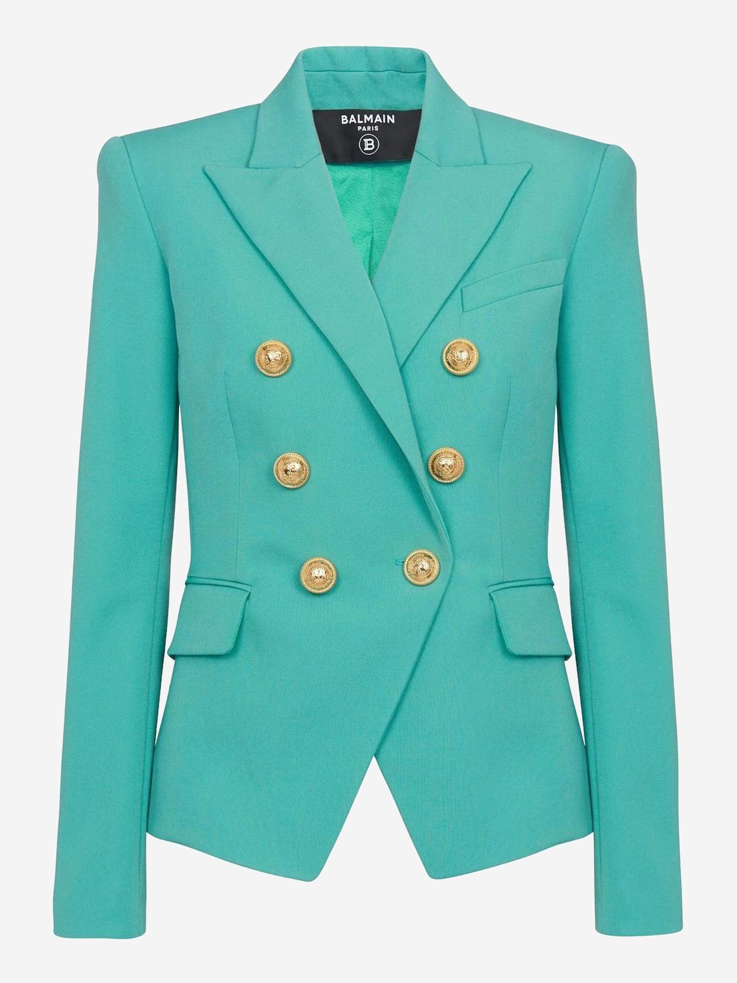 Button embossed Double Breasted Wool Blazer