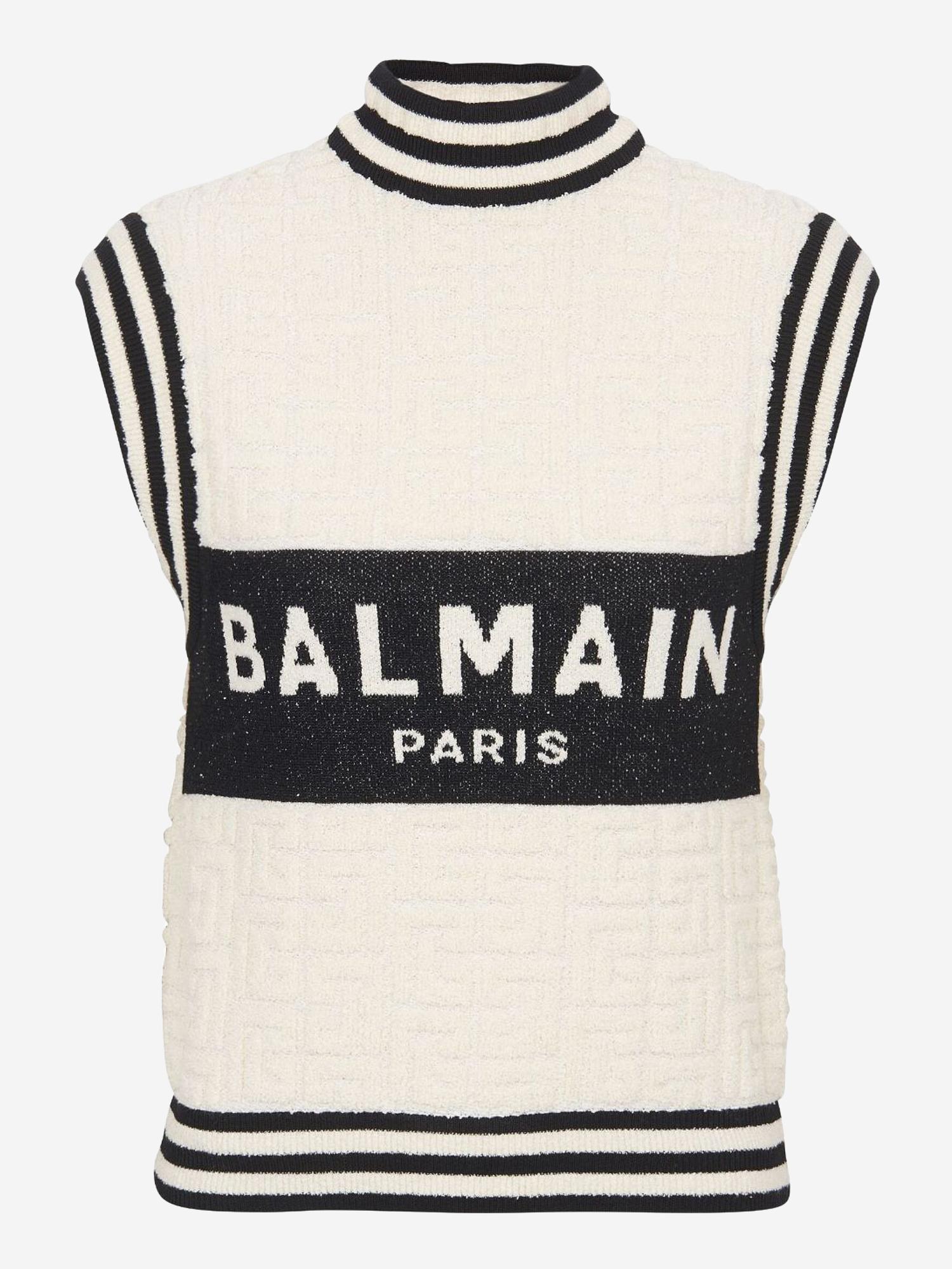 Balmain Intarsia-monogram Short-sleeved Polo Shirt In Beige