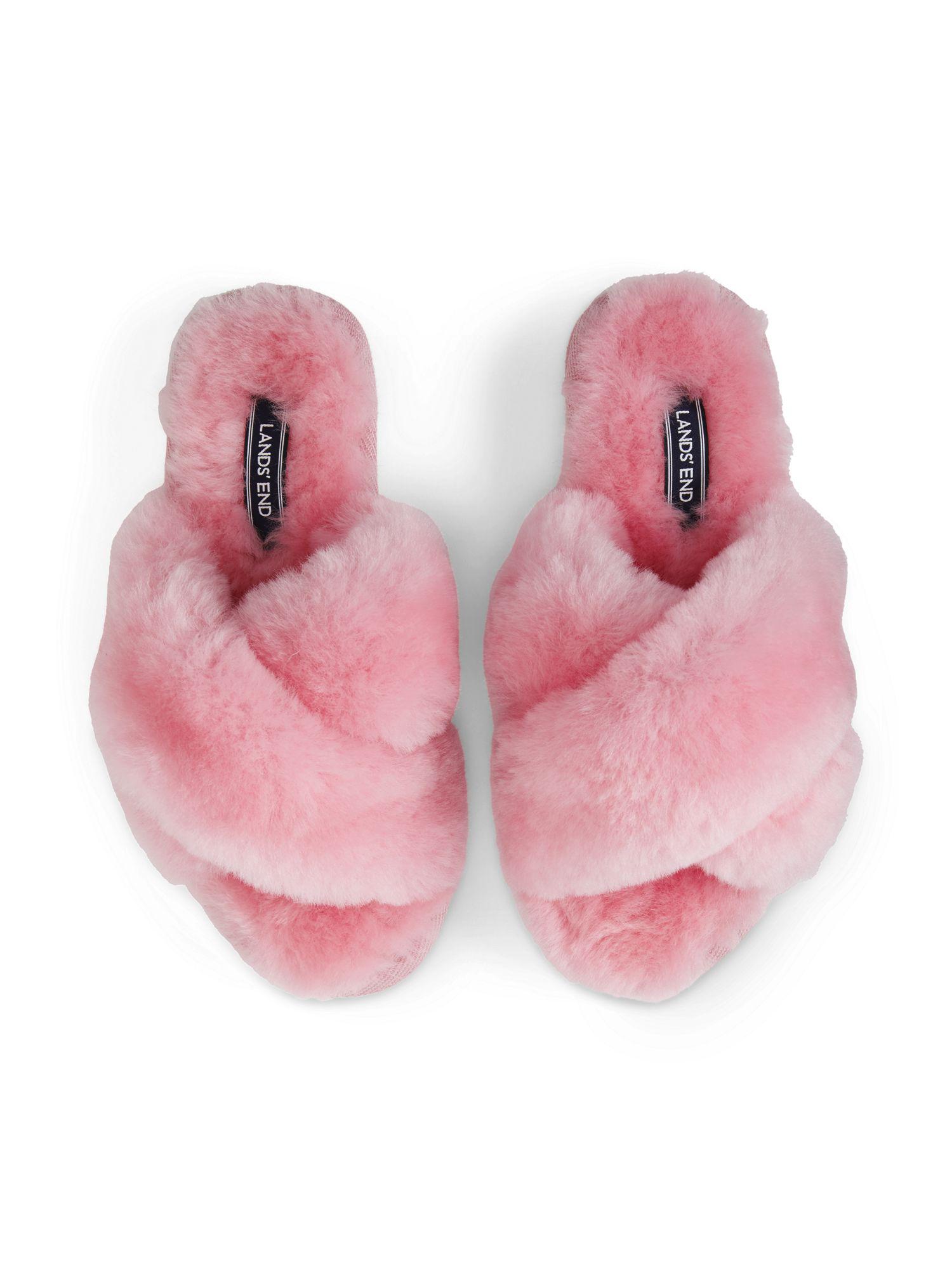 lands end slippers on Lands End Pink Shearling Open Toe Slippers Lyst