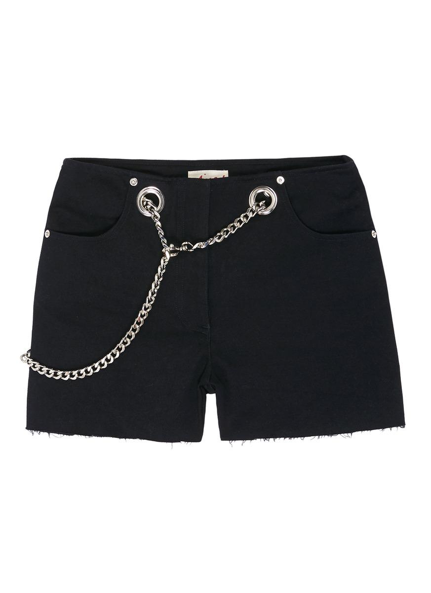 black denim shorts with chain