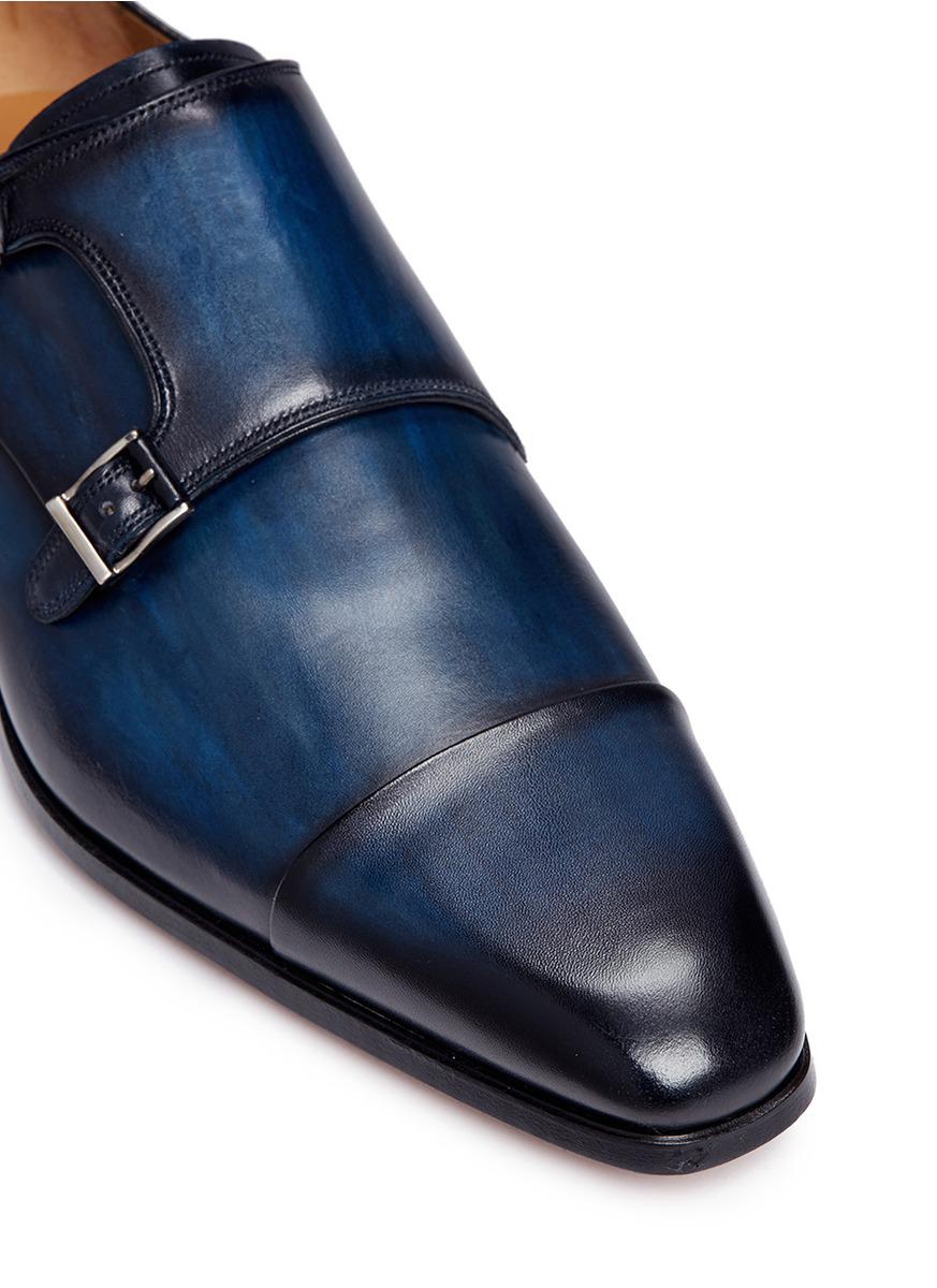 Magnanni Leather Double Monk Strap Shoes in Blue for Men | Lyst