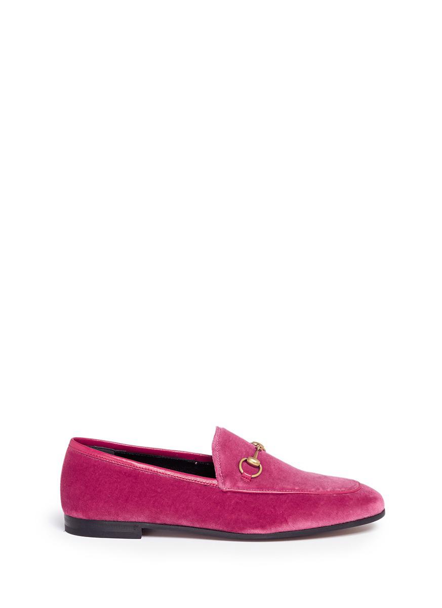 Gucci 'jordaan' Horsebit Velvet Loafers in Pink | Lyst