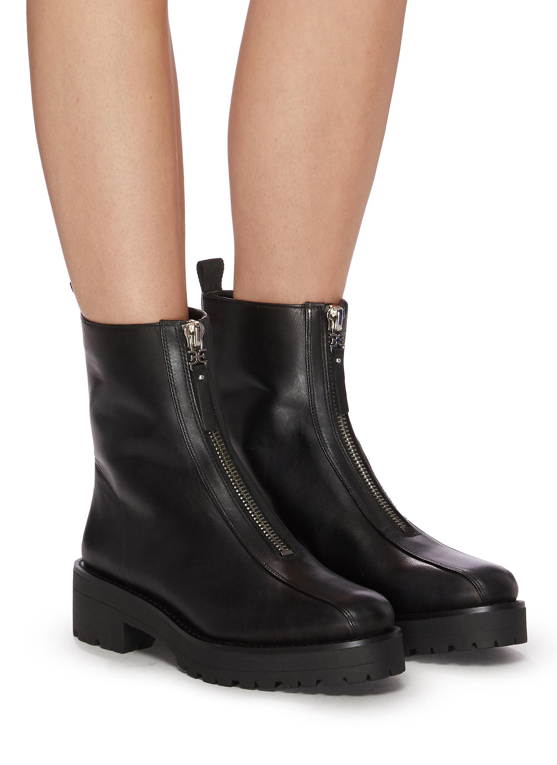 Sam Edelman 'jacquie' Zip Front Leather Combat Boots in Black | Lyst