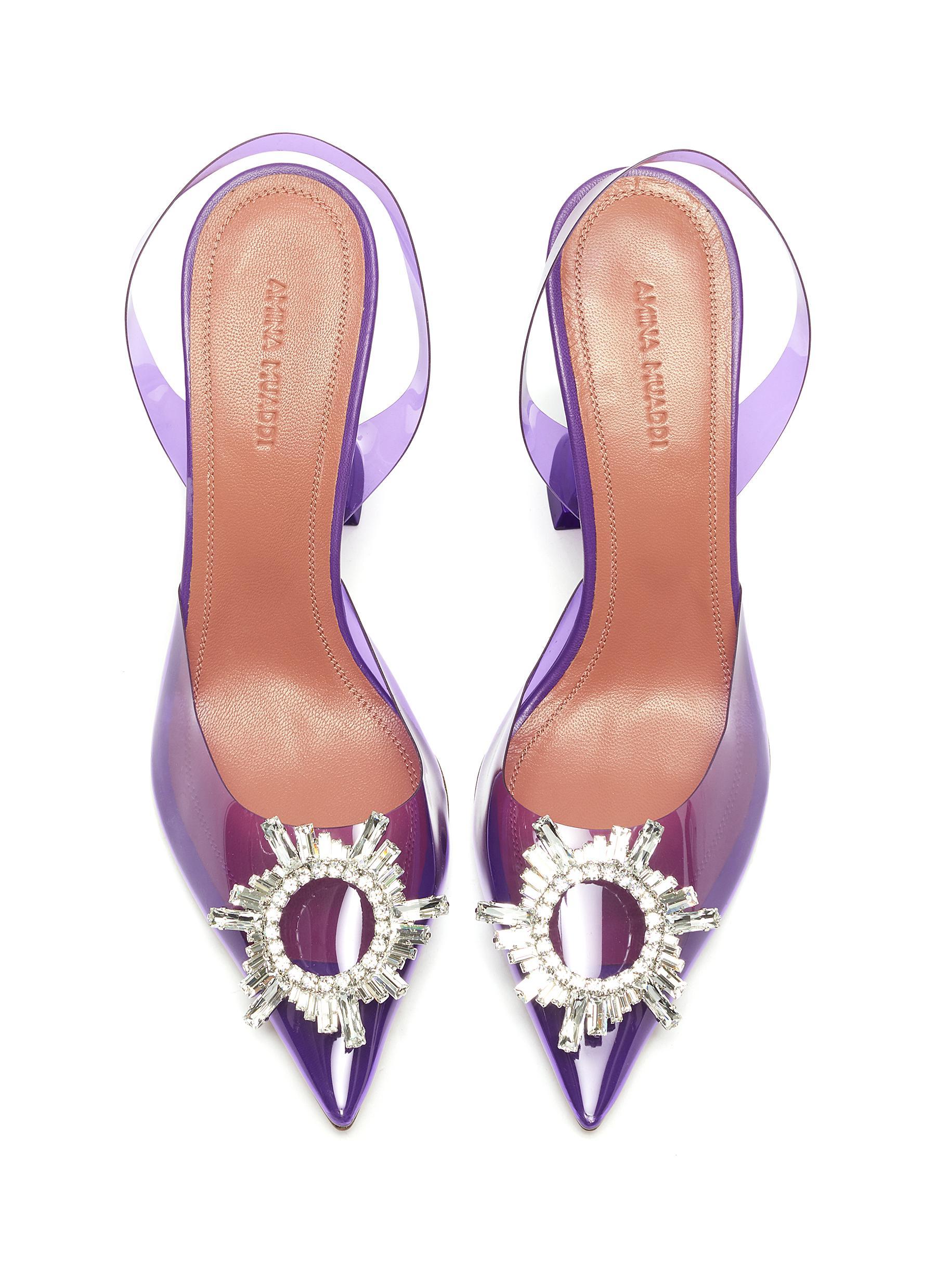 AMINA MUADDI Leather Begum' Embellished Slingback Pvc Pumps in Purple - Lyst