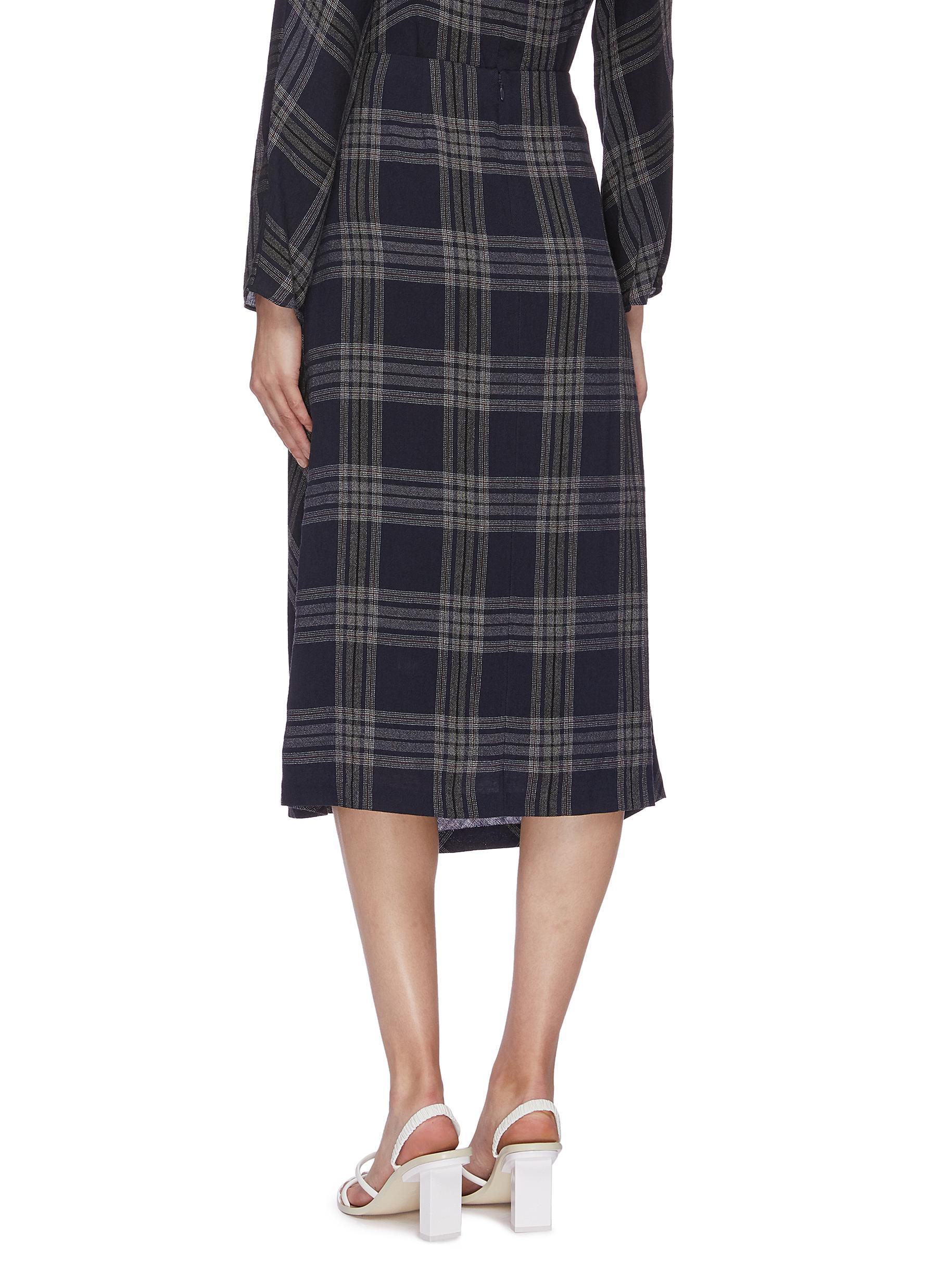 Download Vince Cotton Drape Check Plaid Mock Wrap Skirt - Lyst
