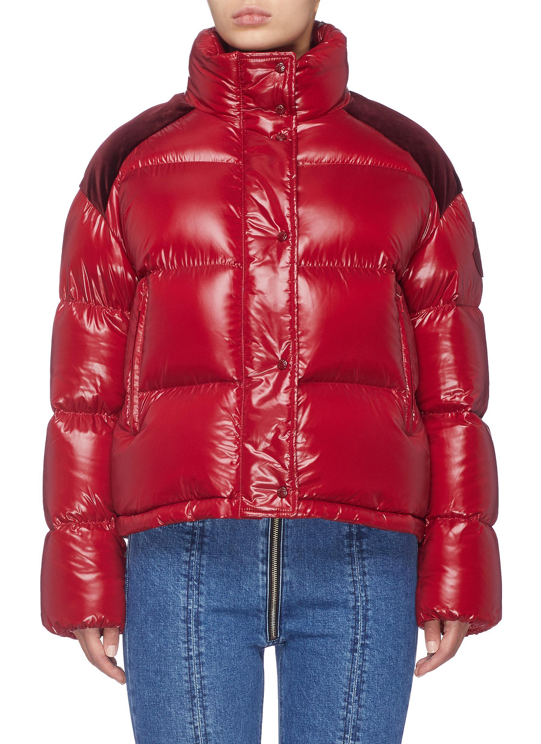 Moncler 'chouette' Velvet Shoulder Panel Down Puffer Jacket in Red for ...