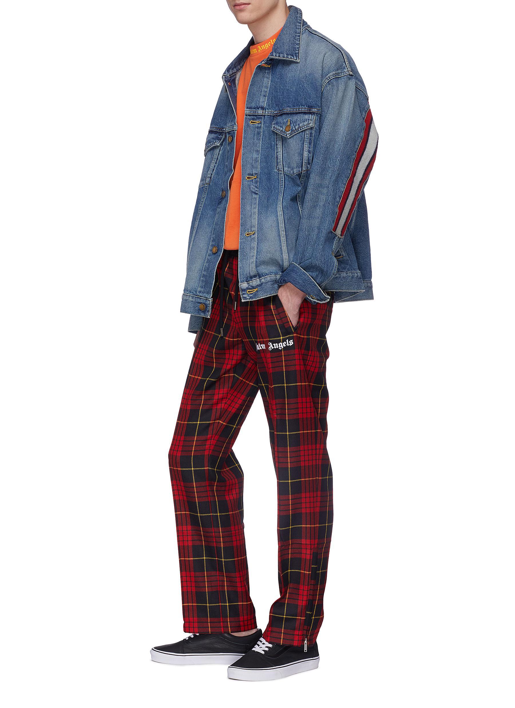 Palm Angels Tartan Plaid Virgin Wool Twill Track Pants in Red for 