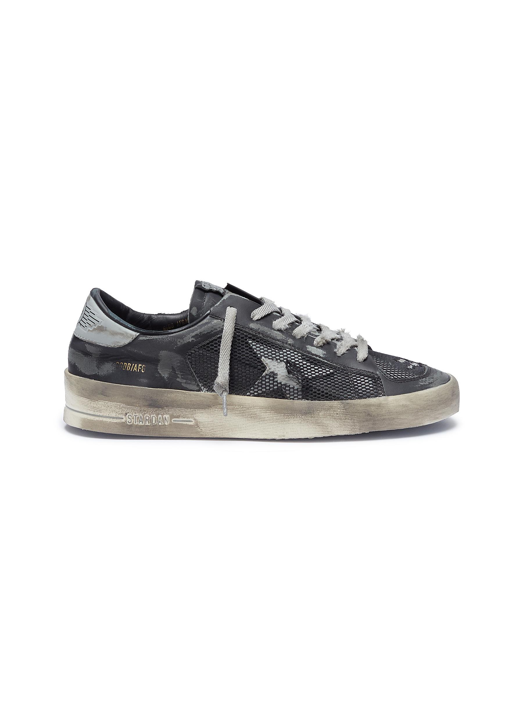 Golden Goose 'stardan' Distressed Mesh Panel Leather Sneakers in Black ...