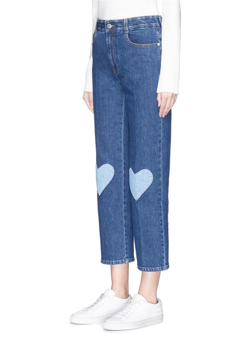 Stella McCartney Heart Knee Patch Cropped Jeans in Blue