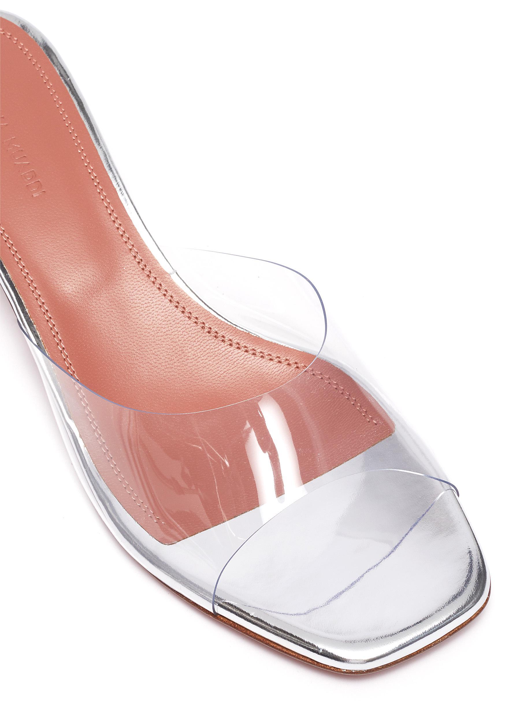 AMINA MUADDI 'lupita' Transparent Glass Heeled Sandals Women Shoes Heels  Mules 'lupita' Transparent Glass Heeled Sandals in Metallic