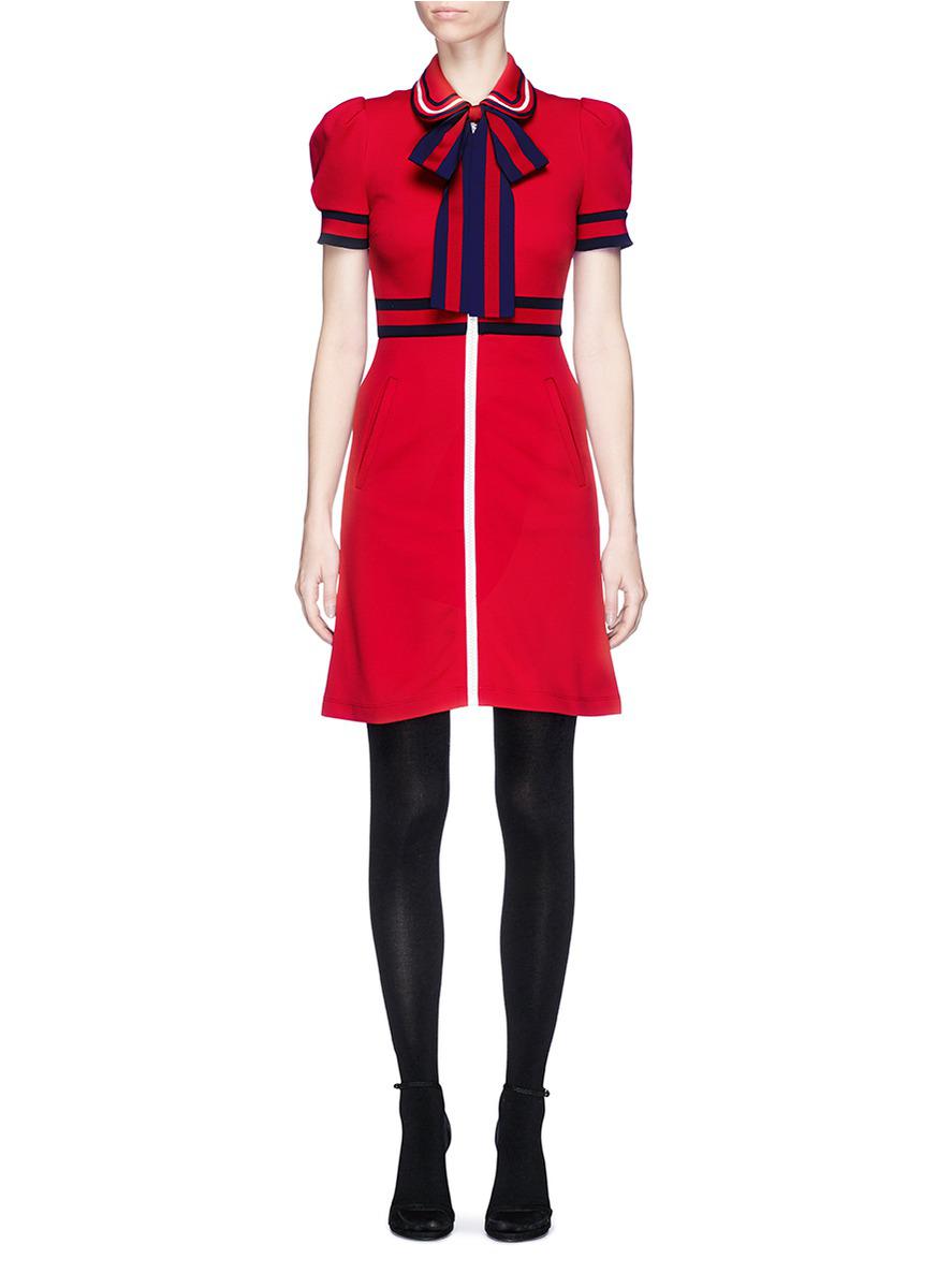 Gucci Synthetic Bow Neck Web Trim Dress ...