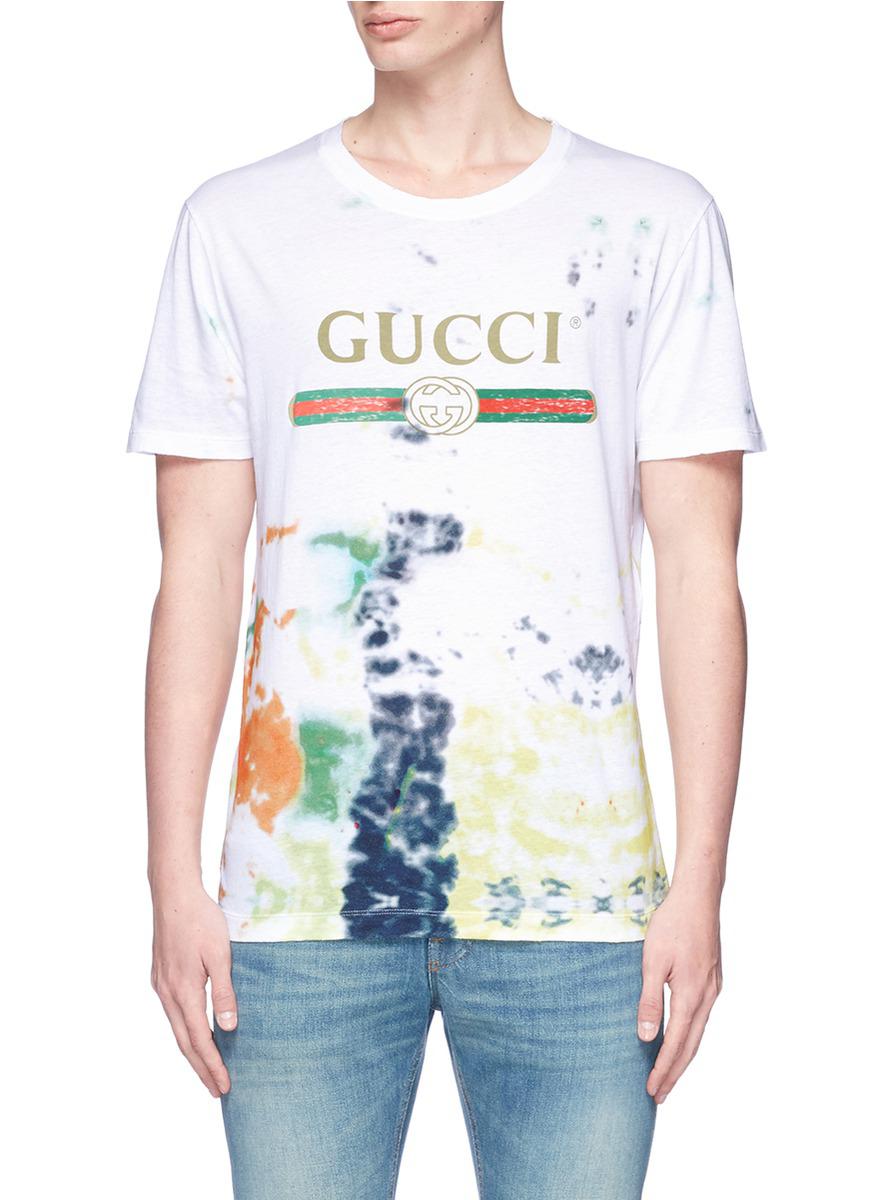 Gucci Logo Print Tie Dye T-shirt for Men | Lyst
