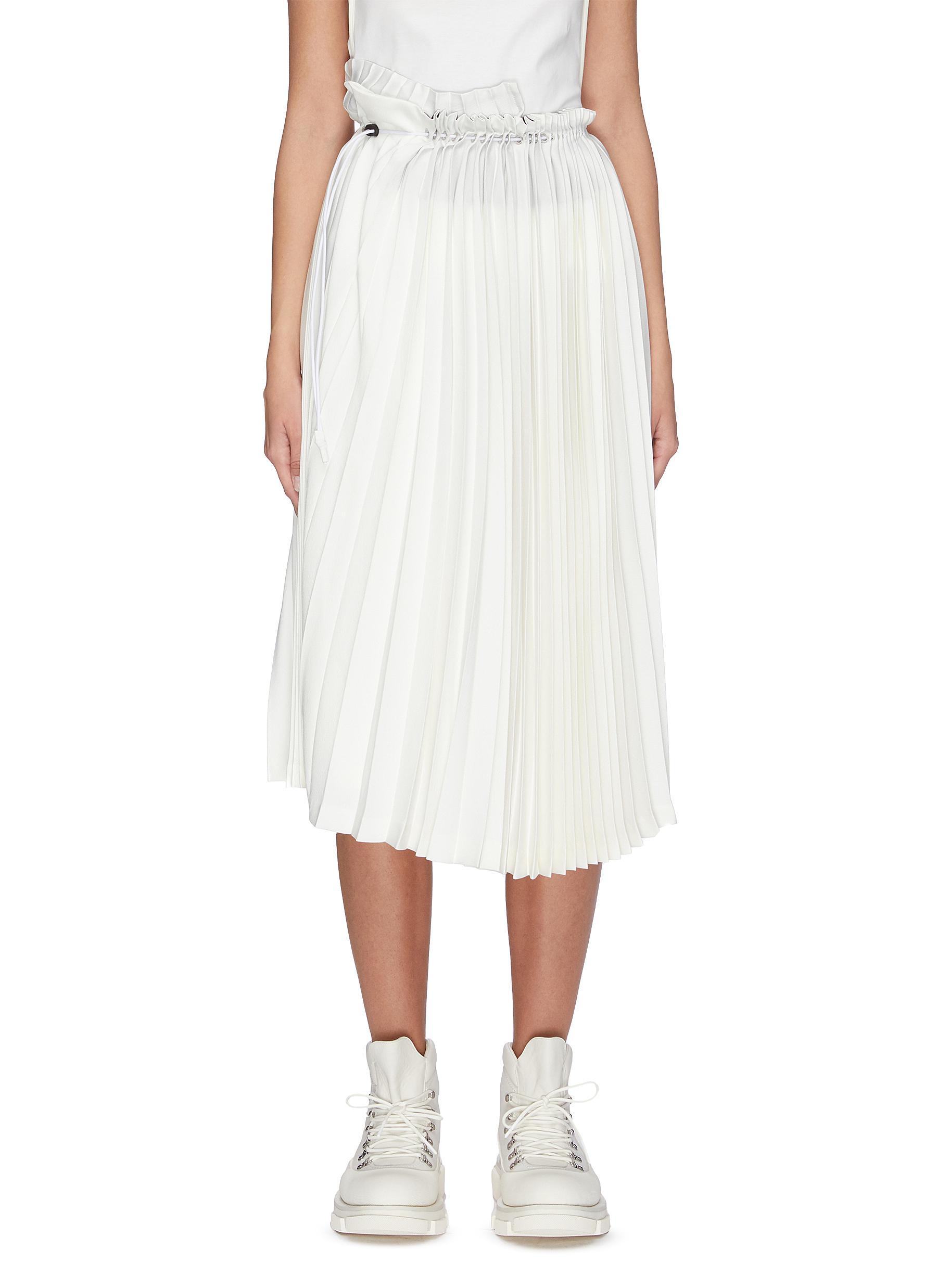 Toga Drawstring Waist Pleated Satin Skirt in White - Lyst