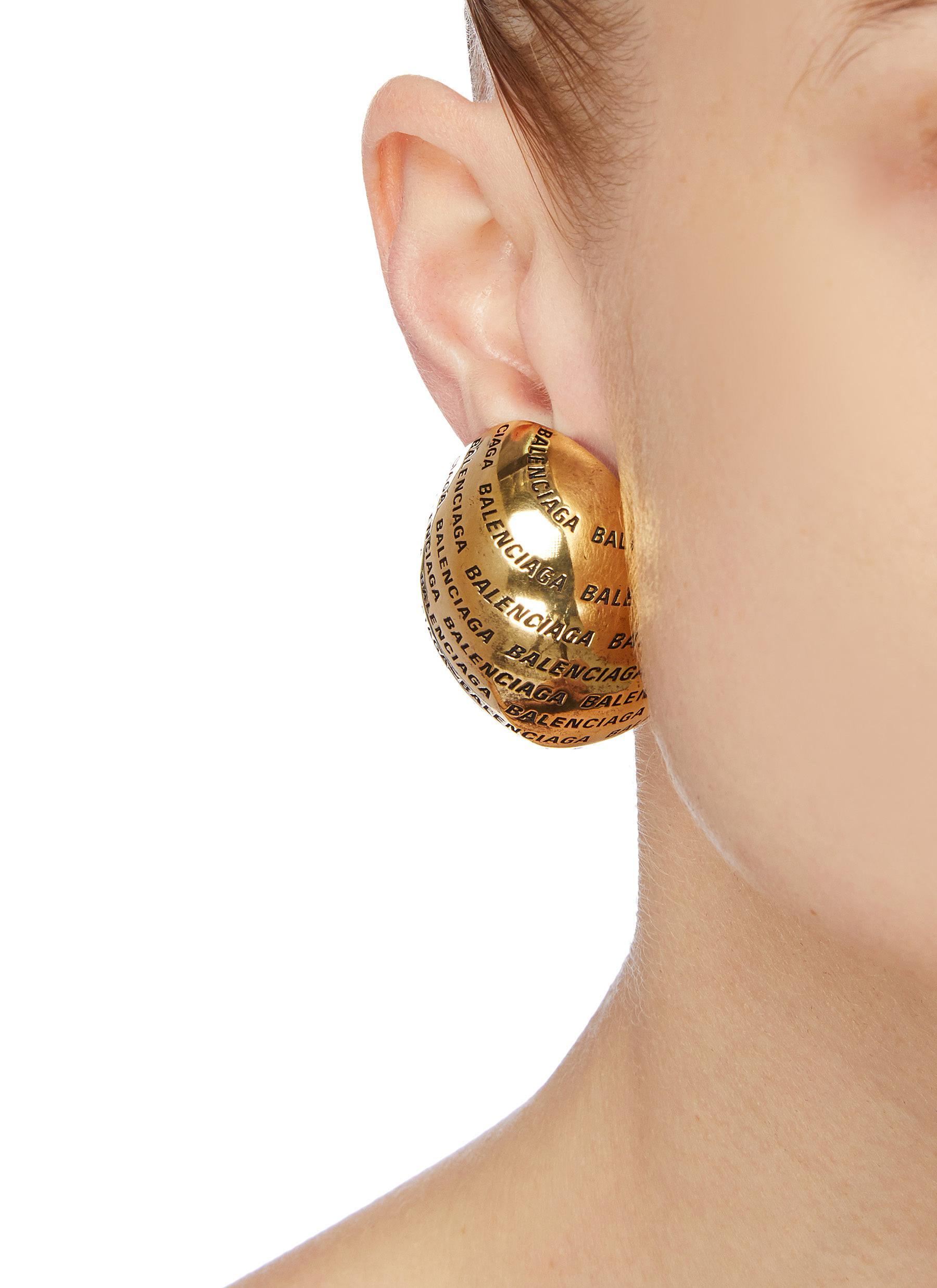 Balenciaga Precious' Logo Engraved Earrings in Metallic | Lyst