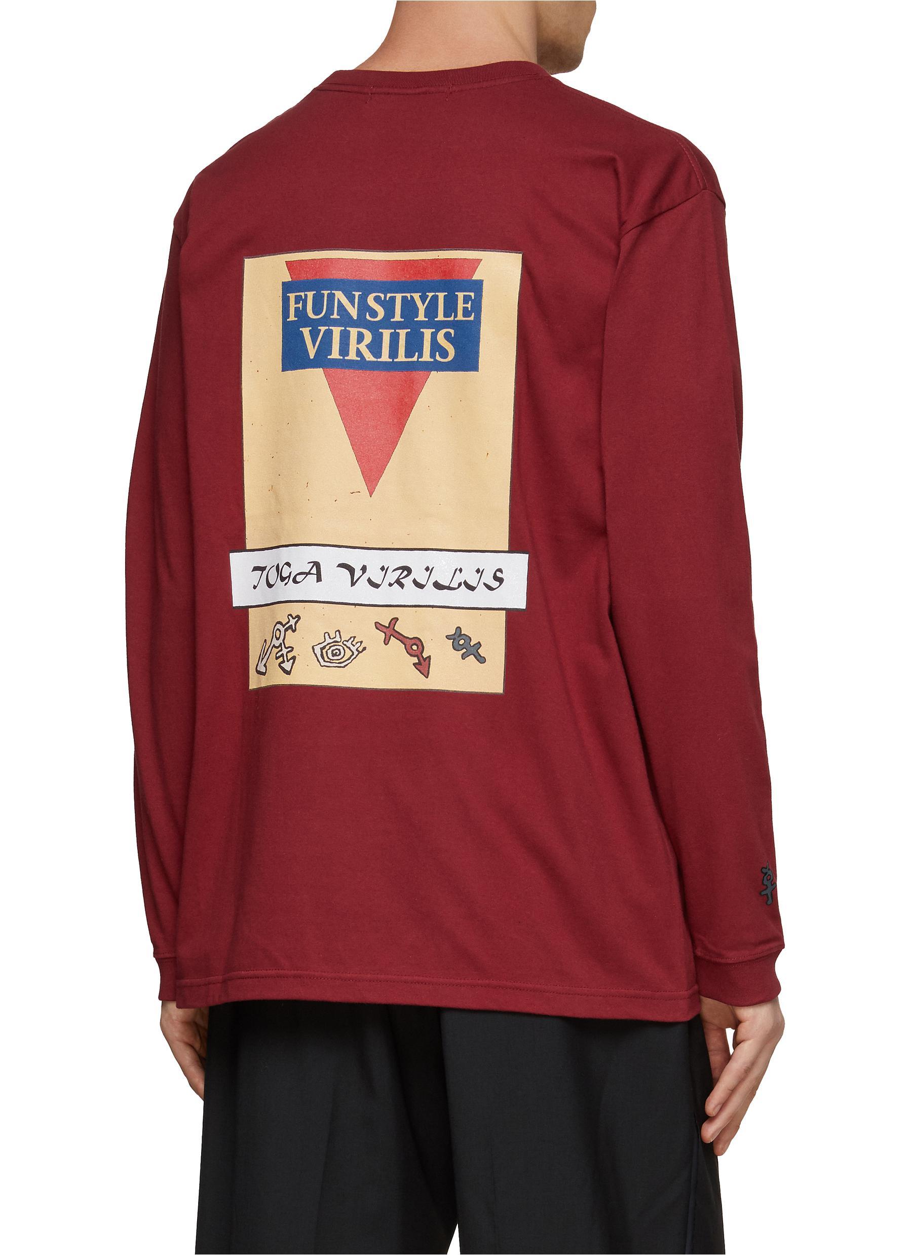 Toga Virilis Graphic Print Cotton Long Sleeve T-shirt in Red for