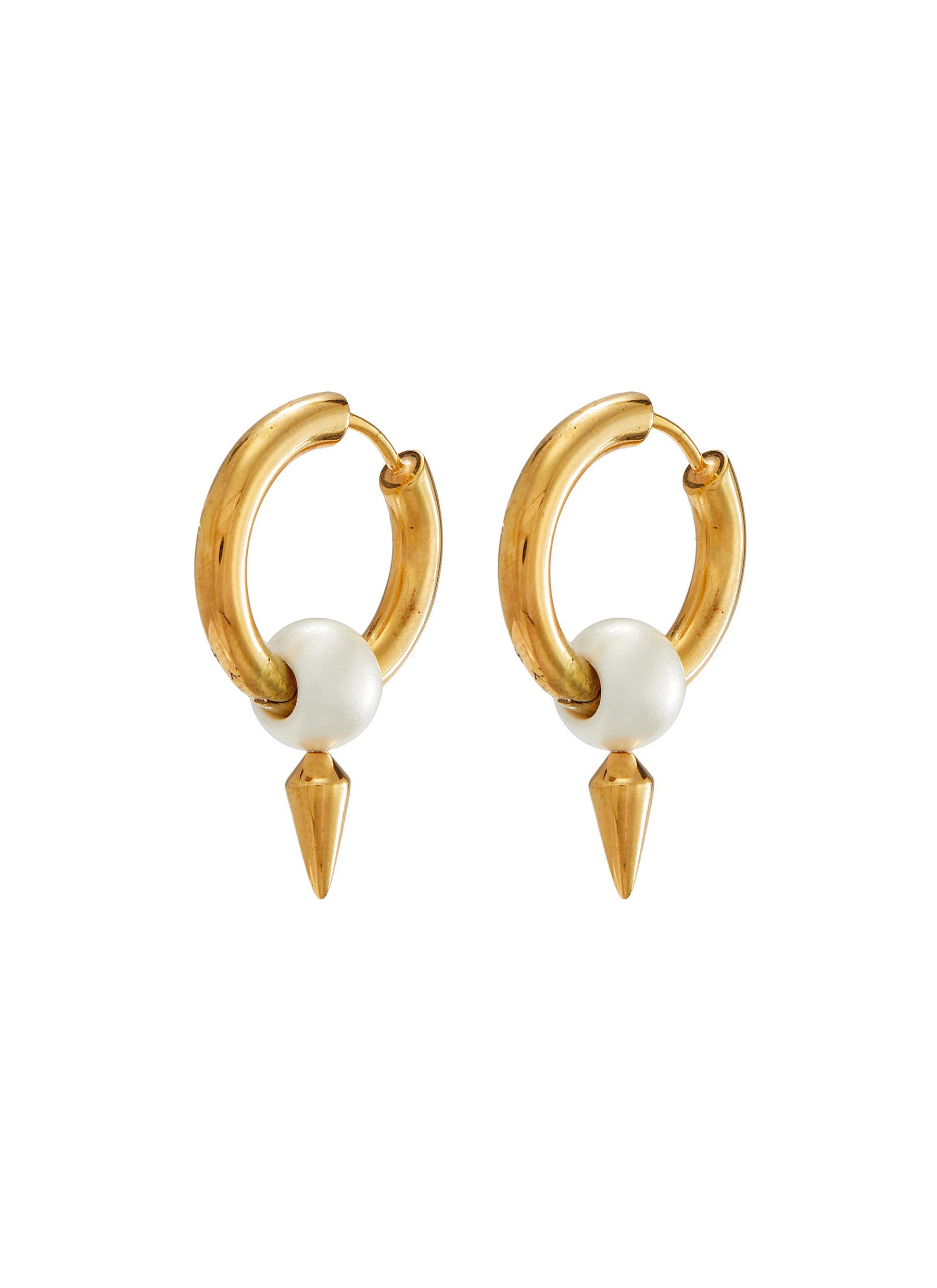 Balenciaga 'force Spike' Faux Pearl Embellished Hoop Earrings in Metallic -  Lyst