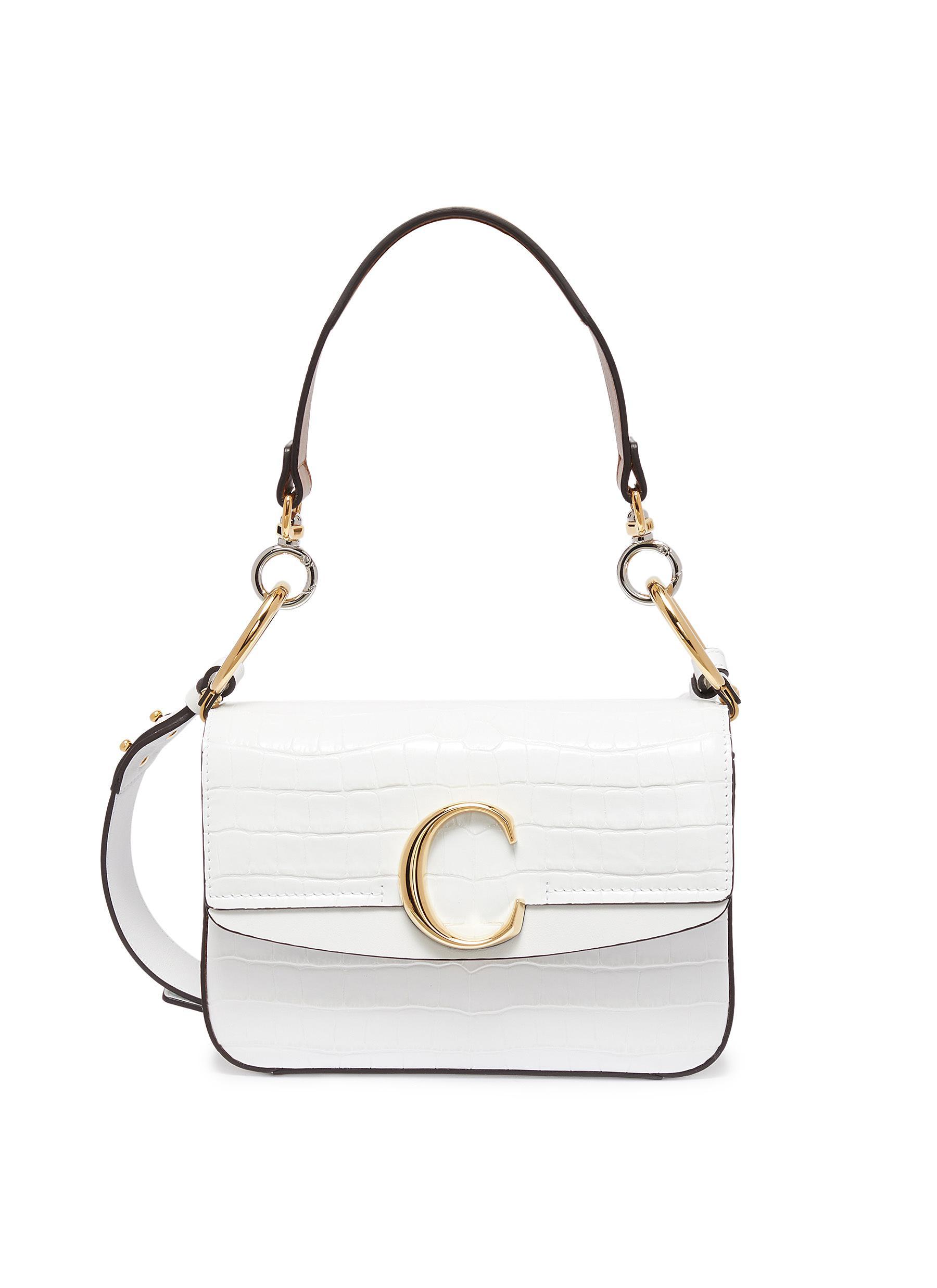 Chloé 'chloé C' Small Croc Embossed Leather Double Carry Bag in