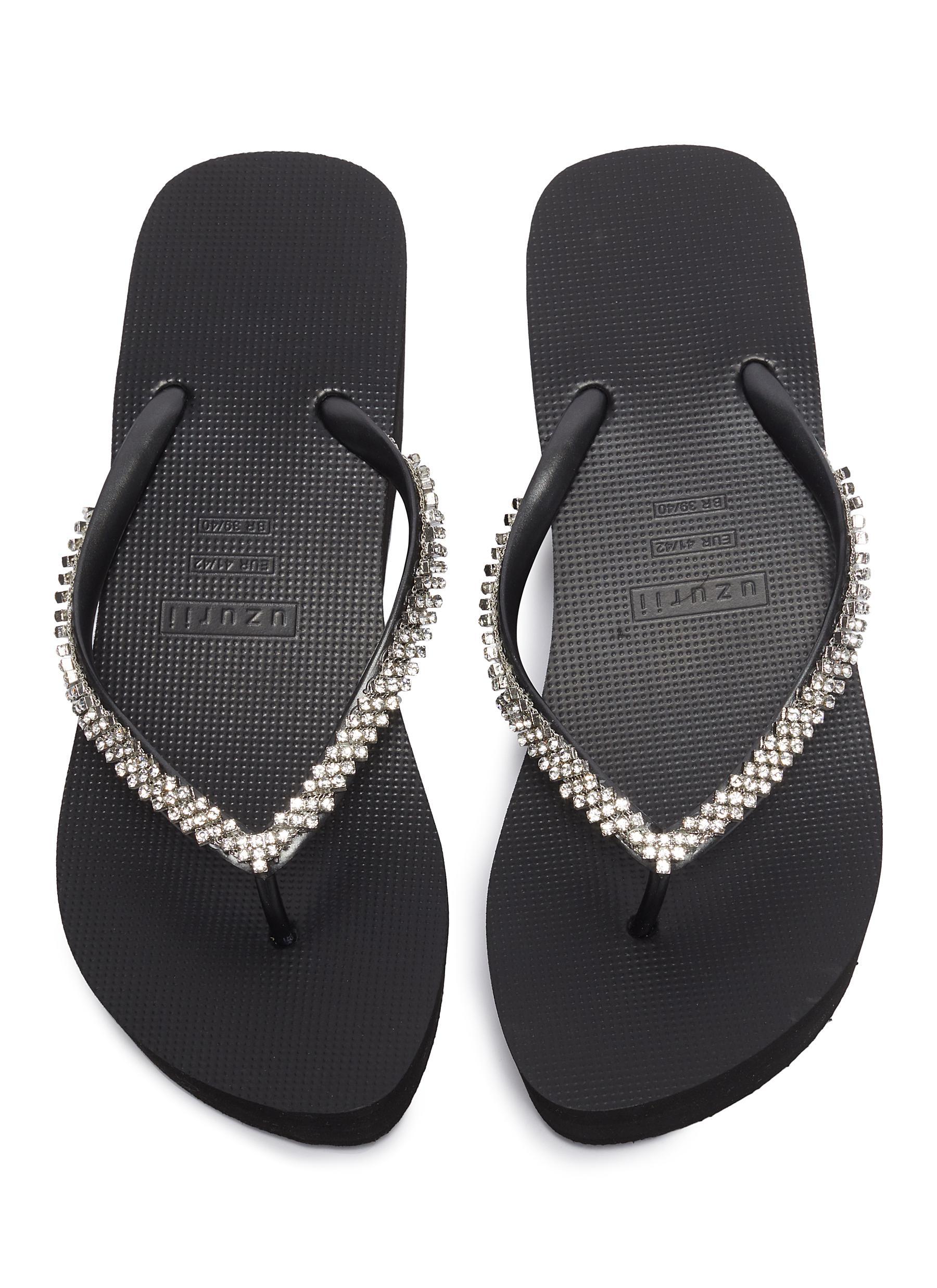 wedge thong sandals black