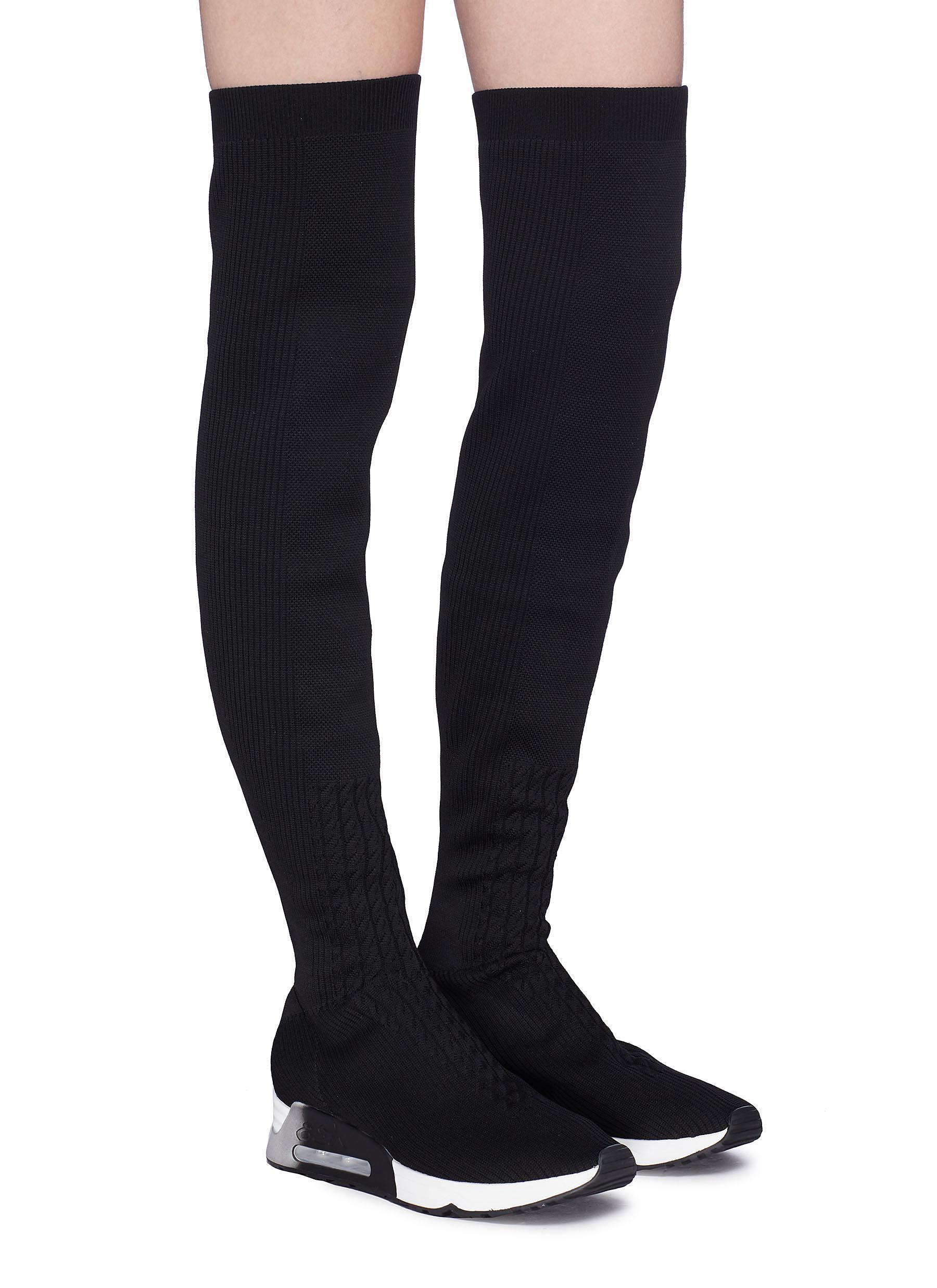 Ash Rubber 'lola' Thigh High Knit Sock Sneaker Boots in Black | Lyst