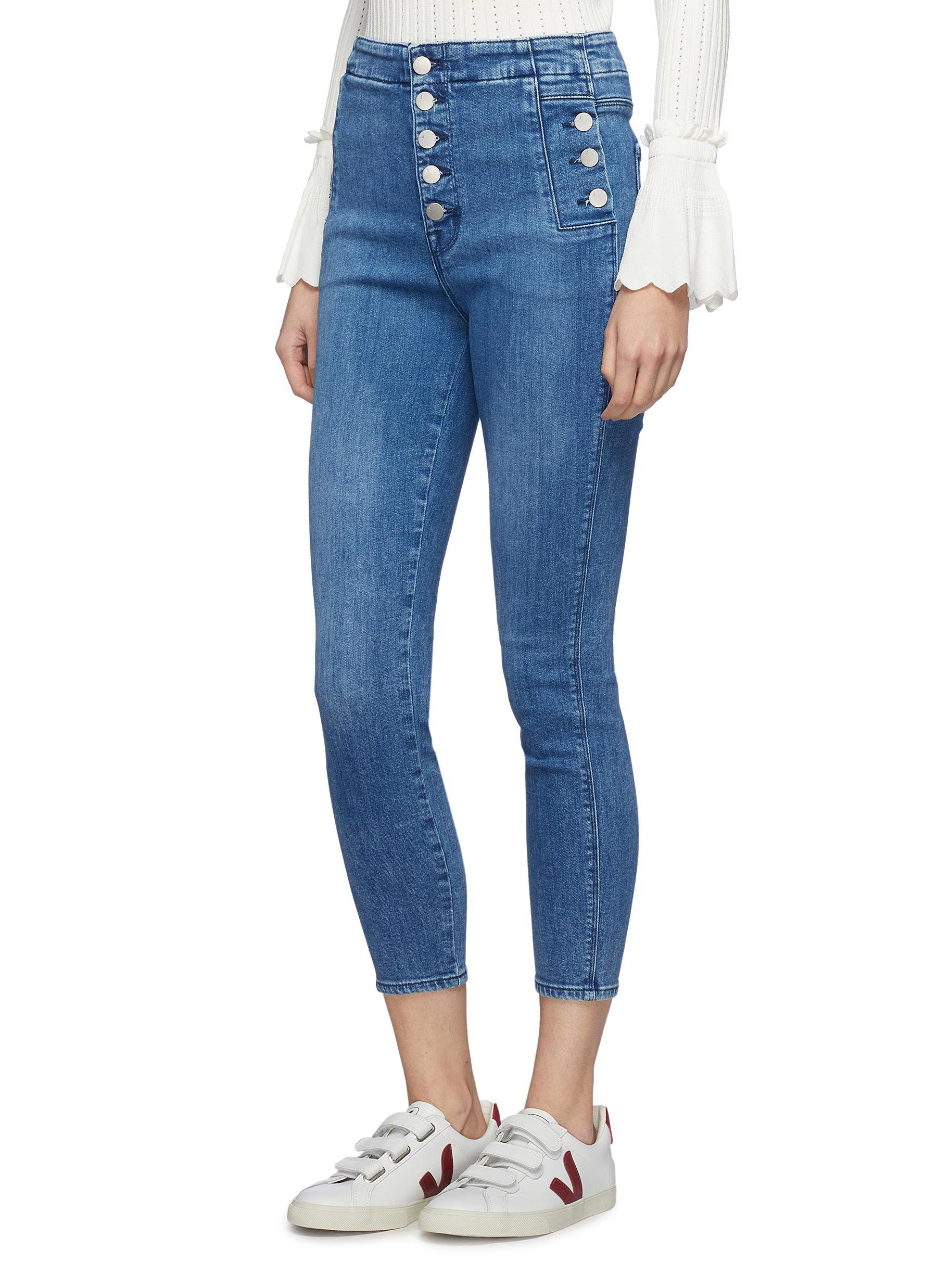 J Brand 'natasha' Side Button Fly Cropped Skinny Jeans in Blue | Lyst