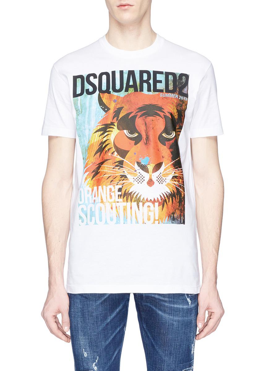 DSquared² Cotton 'orange Scouting' Tiger Print T-shirt in White ...