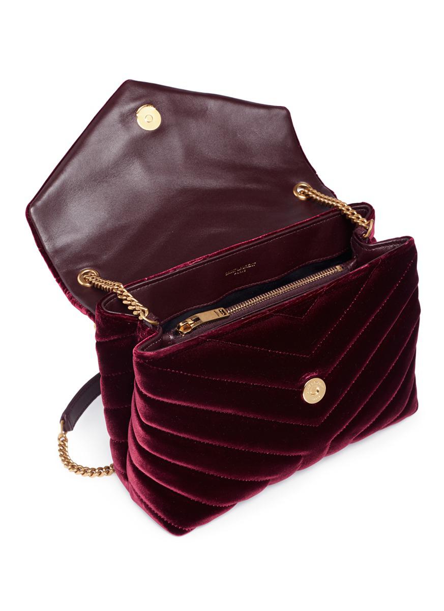 Saint Laurent French Burgundy Velvet Y-Quilted Monogram Toy Loulou Cro