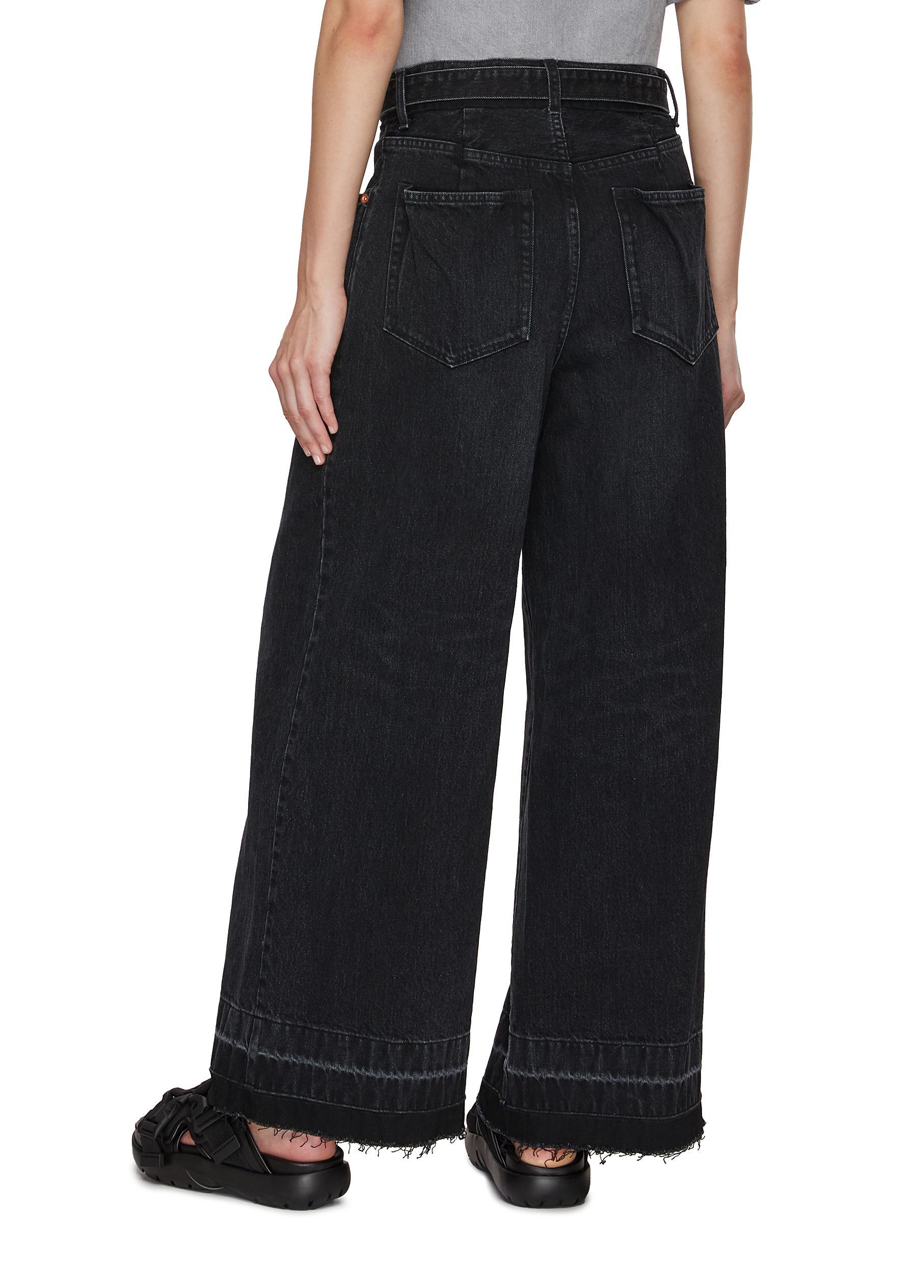 Sacai Belted Wide Leg Denim Pants in Black | Lyst
